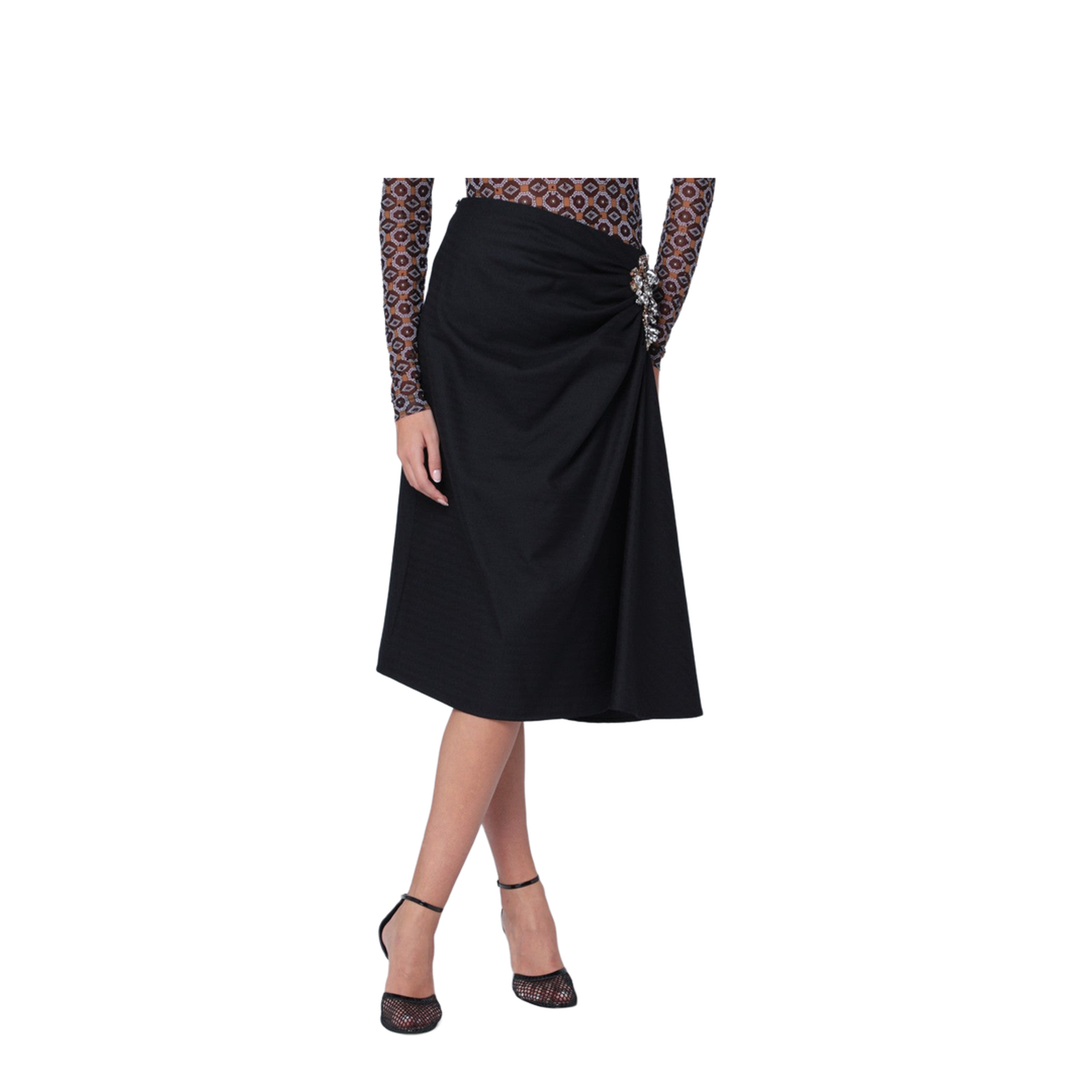 Navy Blue Draped Skirt with Brooch - Image 1