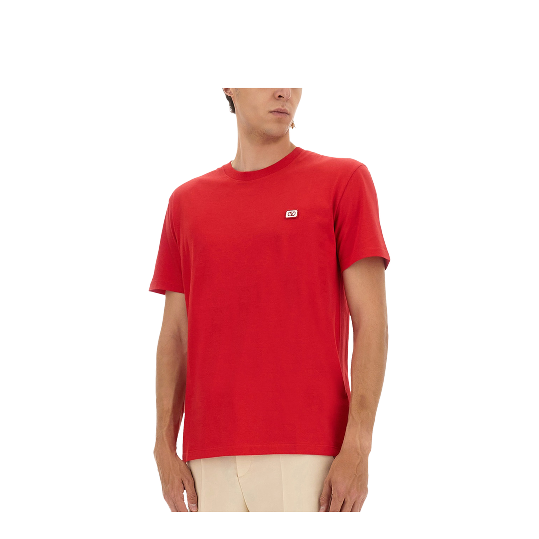 Red Crewneck T-Shirt with VLogo on the Front in Cotton - Image 4
