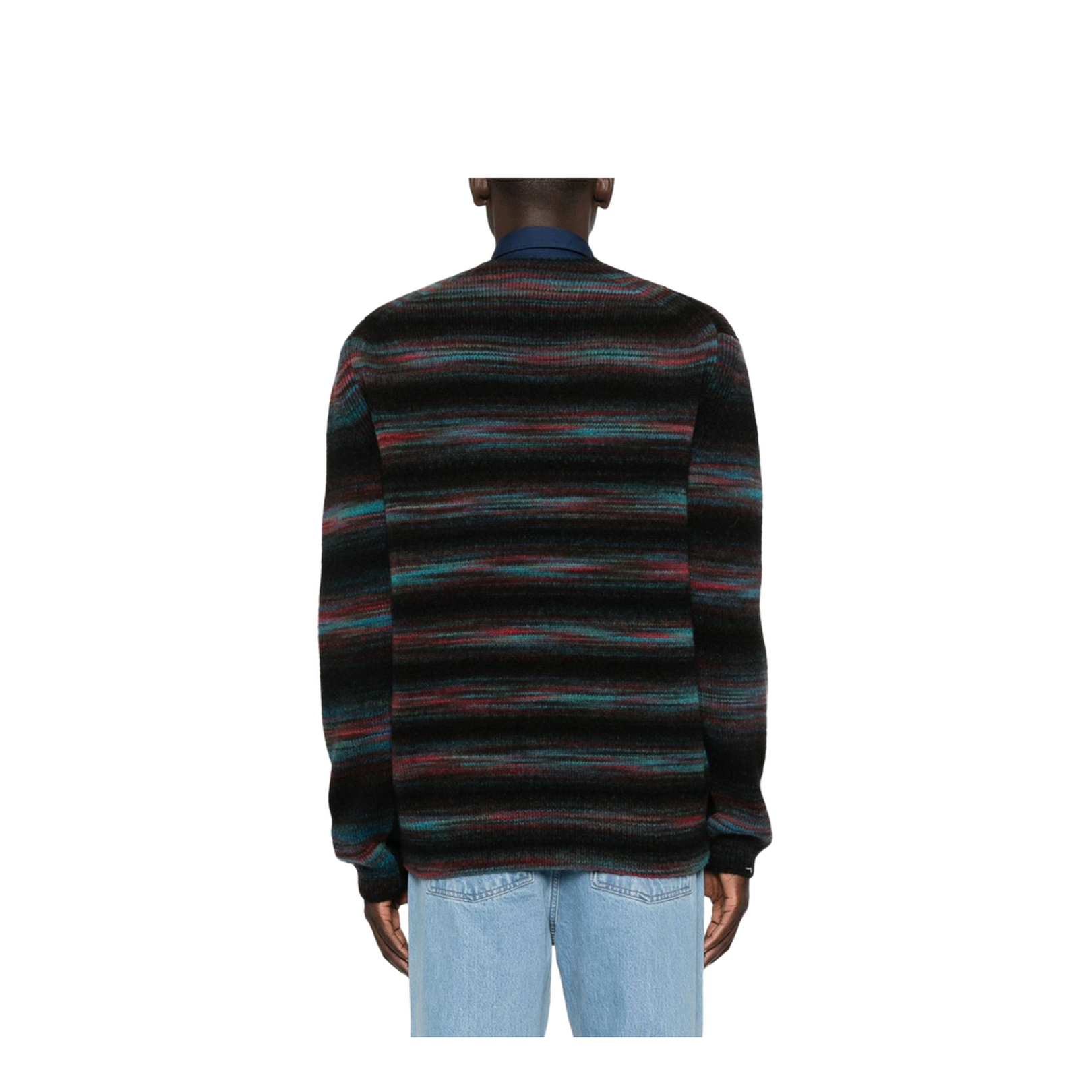 Black V-neck Sweater with Horizontal Stripes - Image 2
