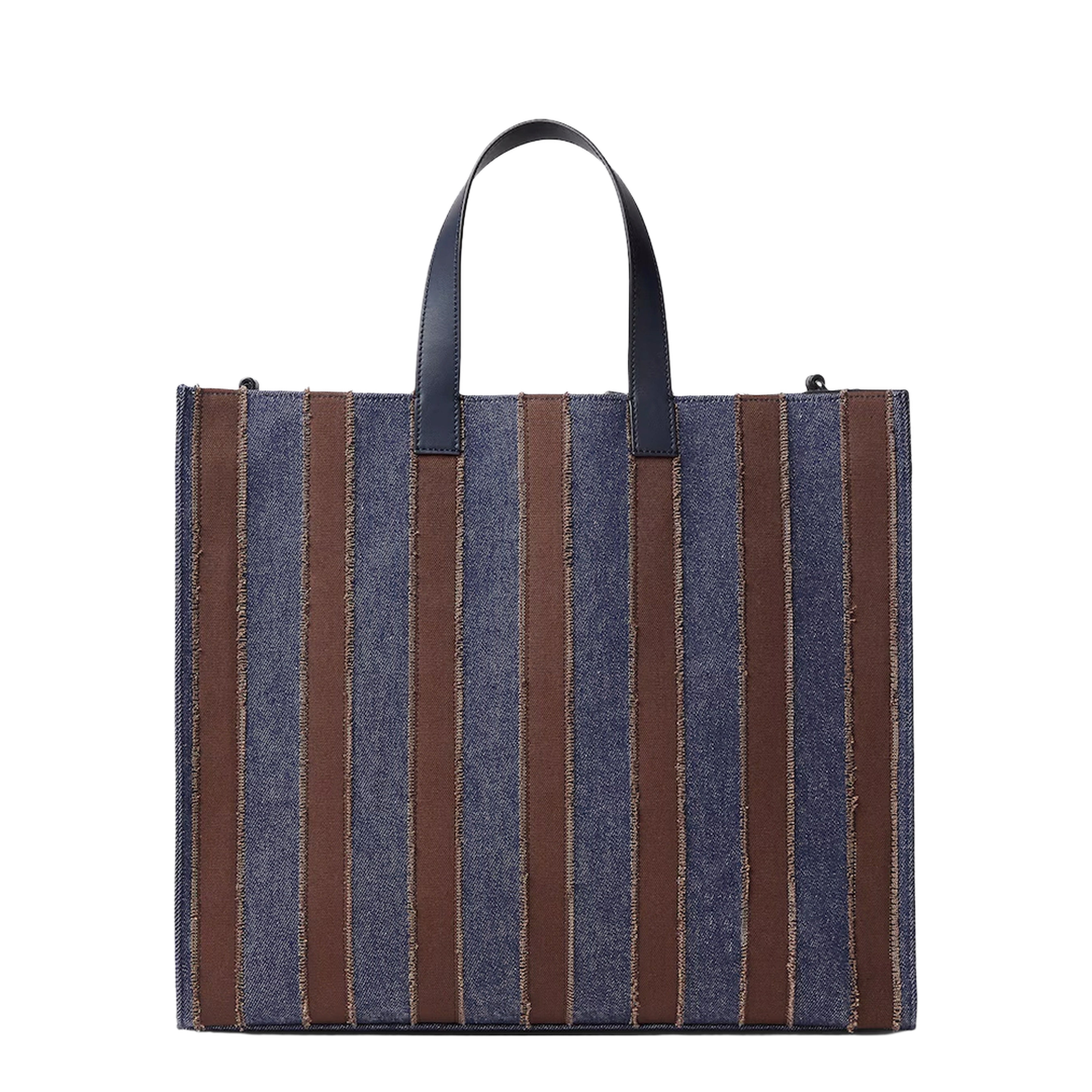 Pequin shopper bag in dark blue denim and brown canvas - Image 2