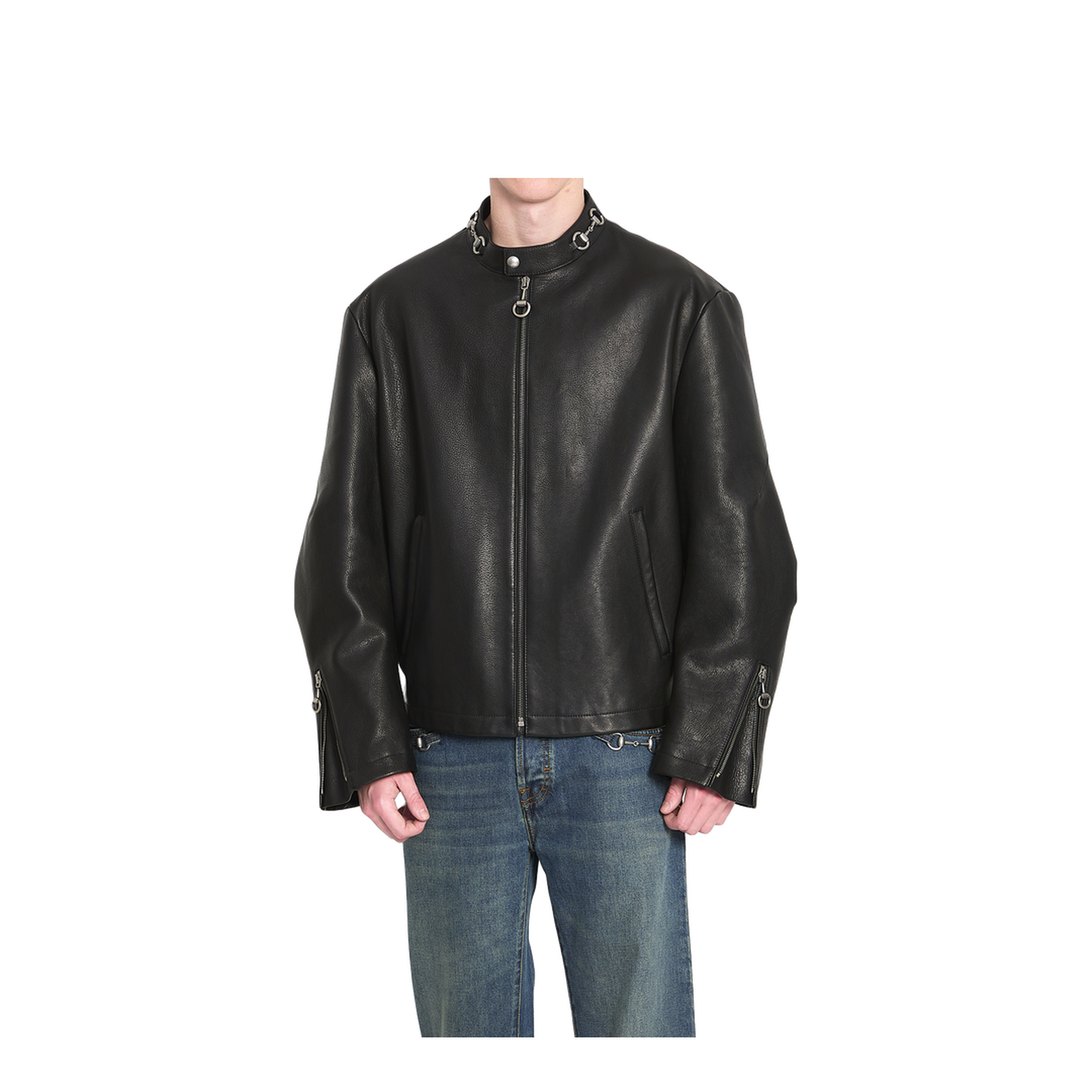 Leather Jacket with Horsebit in Black - Image 2