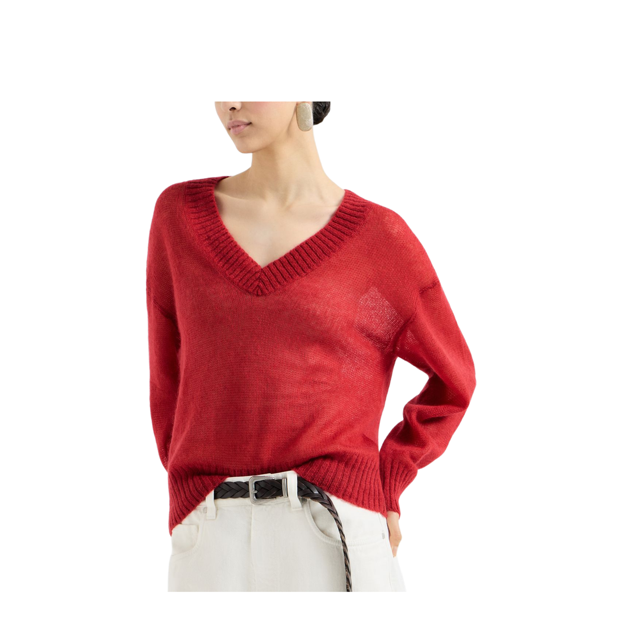 V-neck Knitted Sweater Red - Image 4