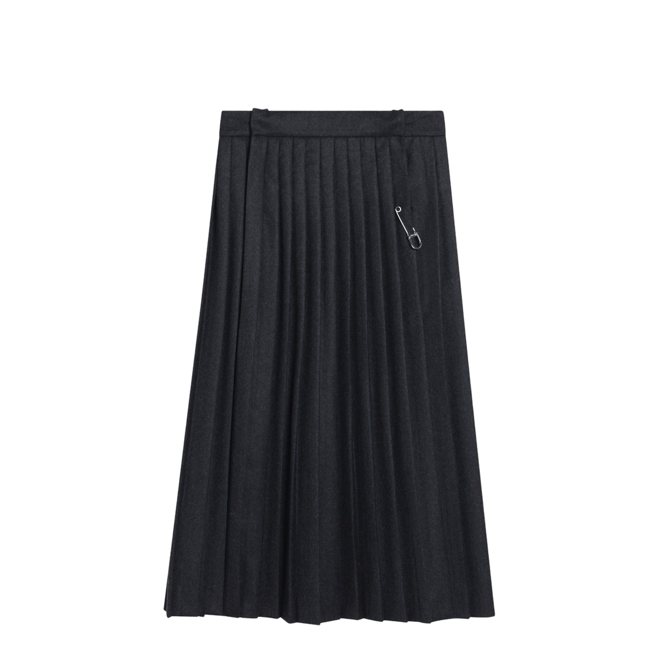 Grey Pleated Wool Skirt - Image 1