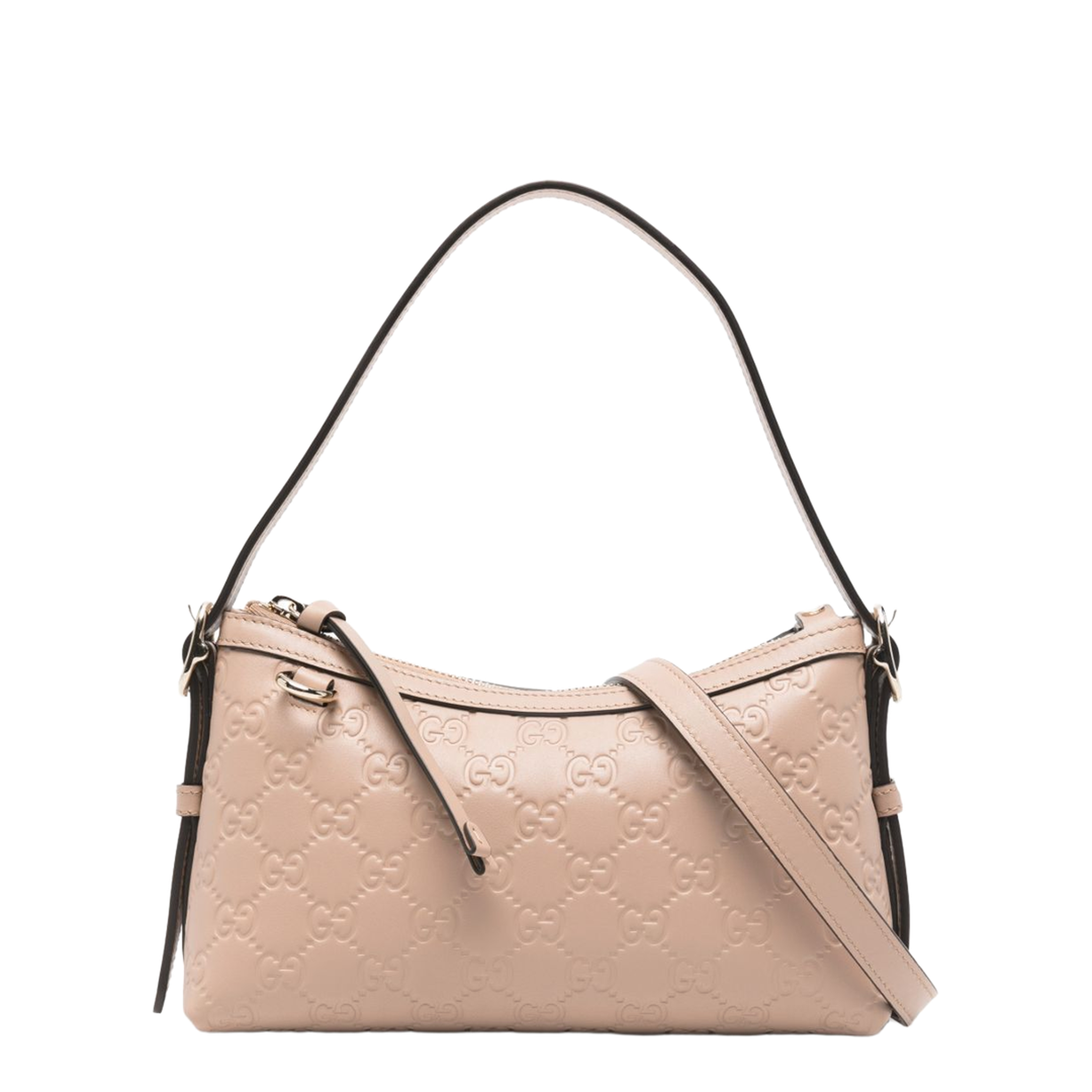 GG Emblem Small Embossed GG Leather Shoulder Bag - Powder Pink / Beige - Image 1