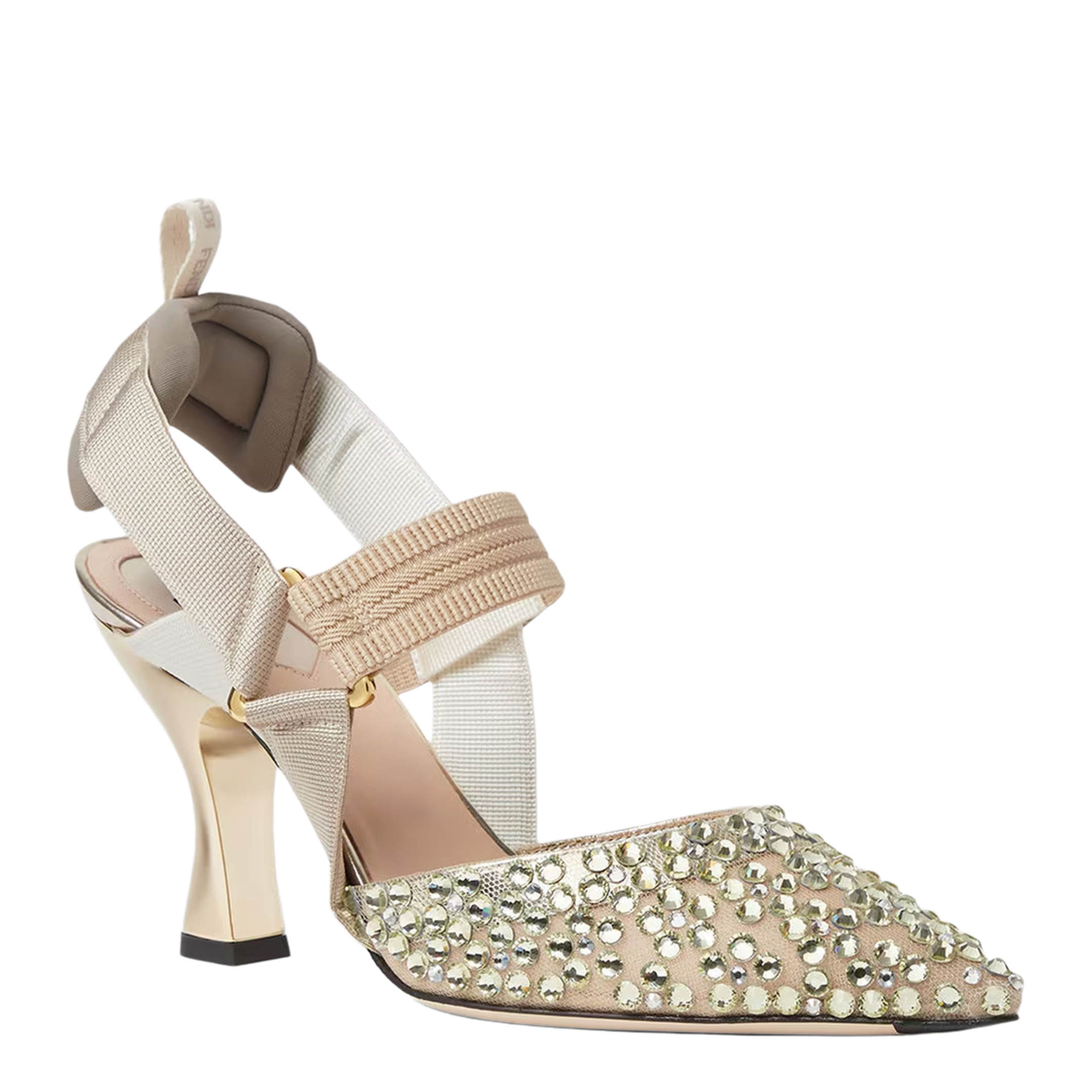 Nude Mesh And Light Green Crystal Colibrì Slingbacks - Image 2