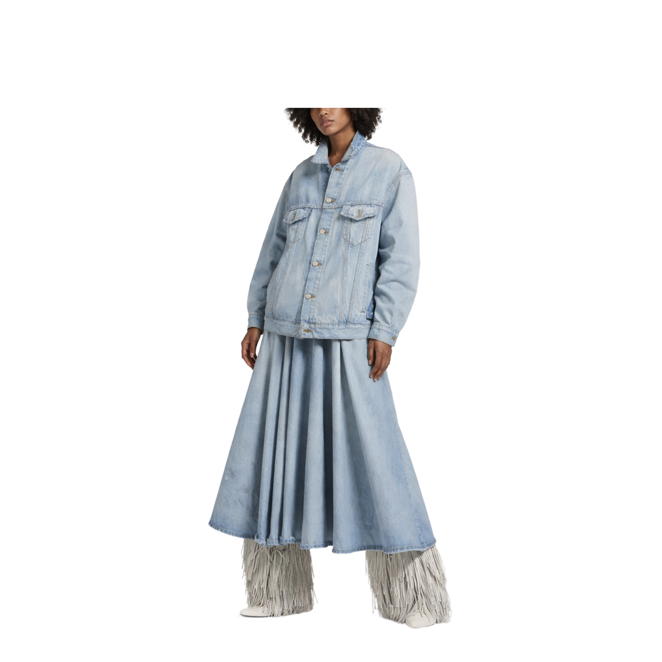 Godet Maxi Skirt in Dirty Light Blue - Image 2