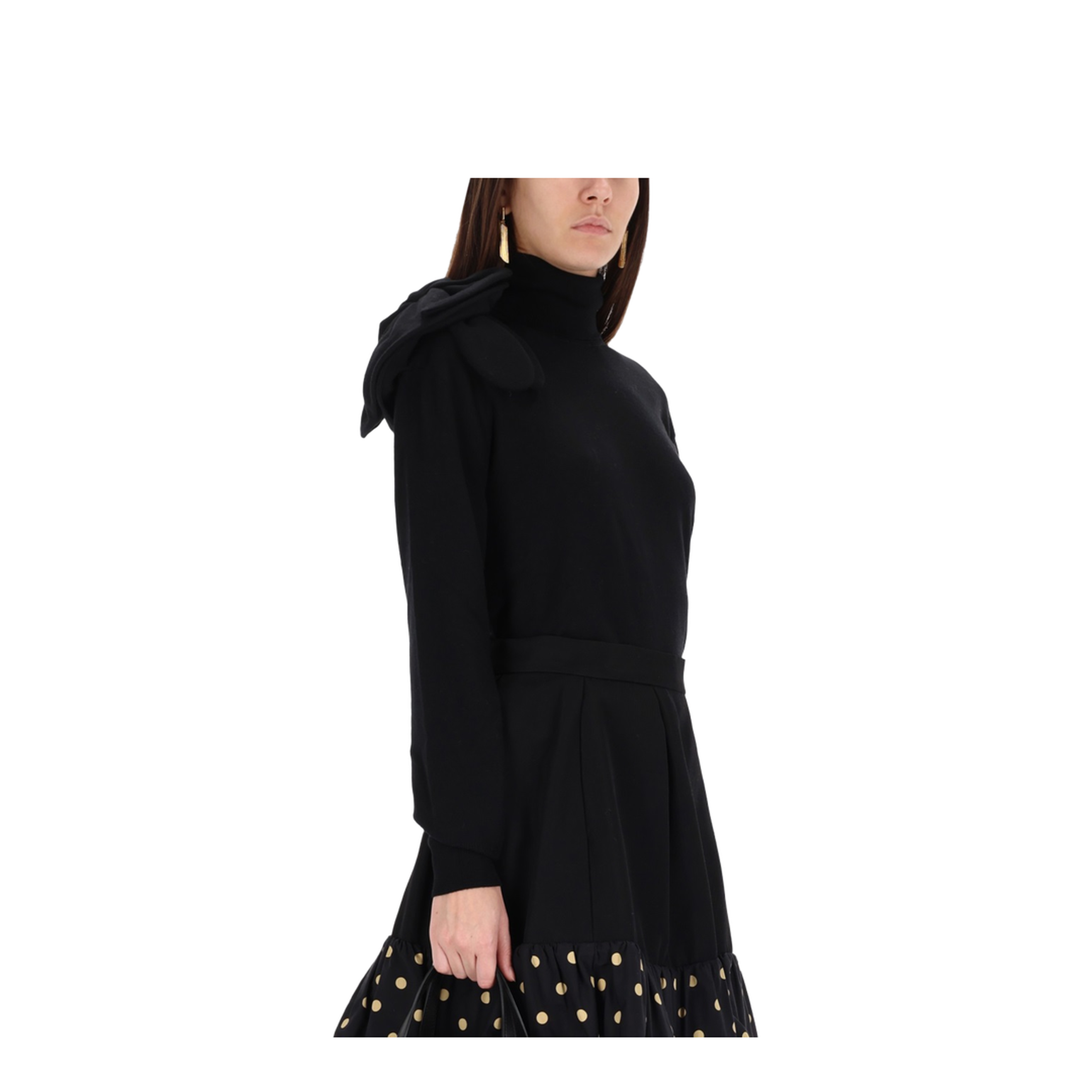 Black Turtleneck Sweater with Flower Detail - Image 4