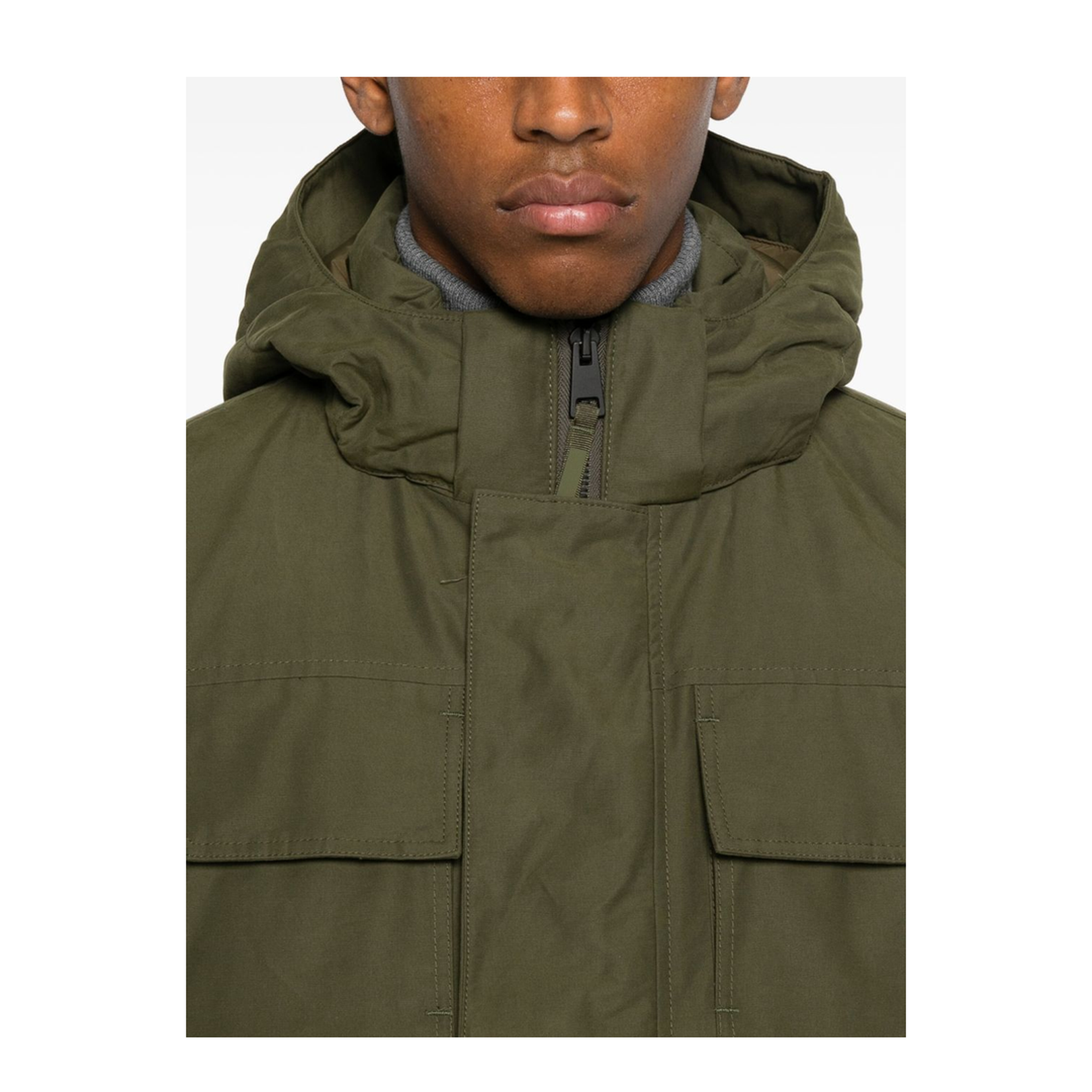 Army Green Cotton Blend Maitland Down Jacket - Image 4