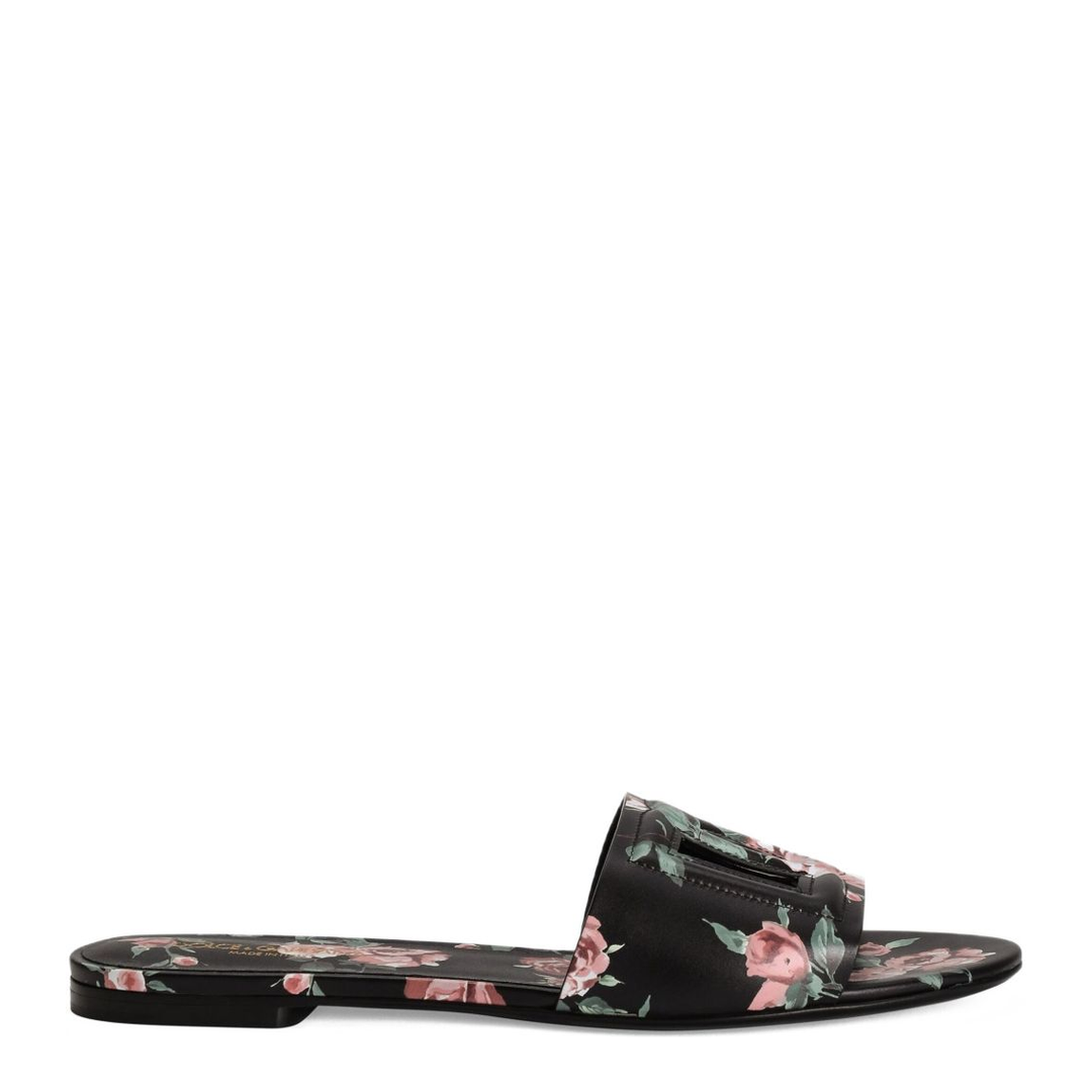 Black Slide Sandals with Cut Out Logo - Image 1
