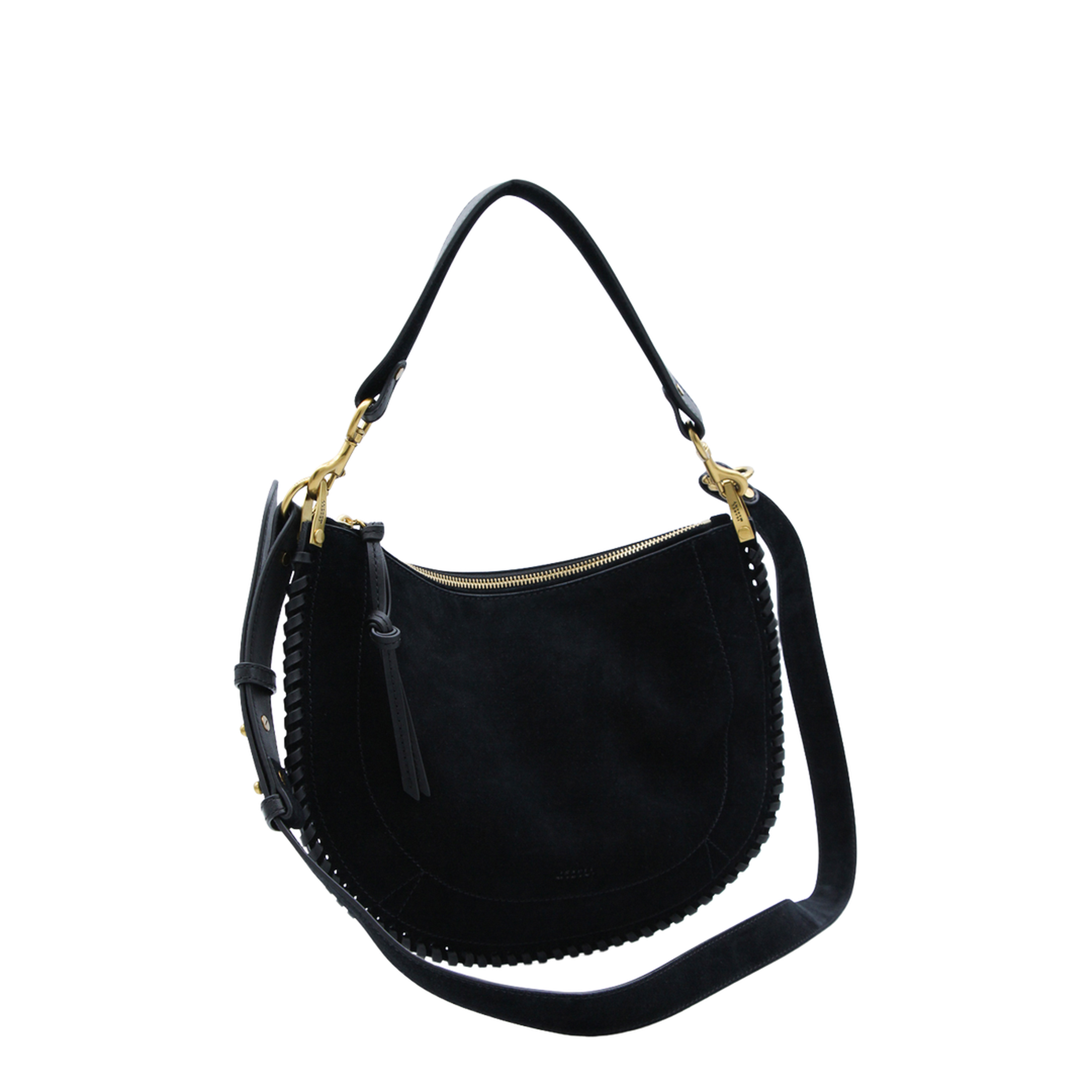 Oskan Soft Zip Smooth Studded Cowhide Leather Crossbody Bag - Black - Image 3