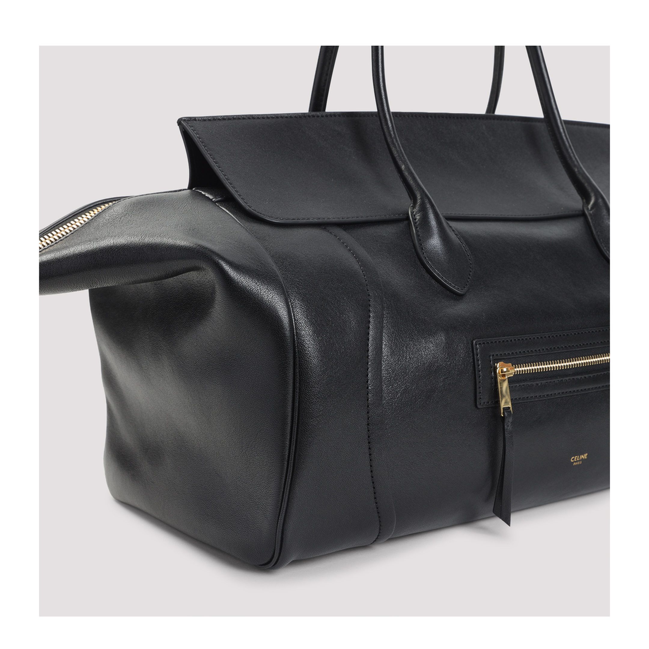 Large Luggage Calfskin Handbag - Black - Image 5