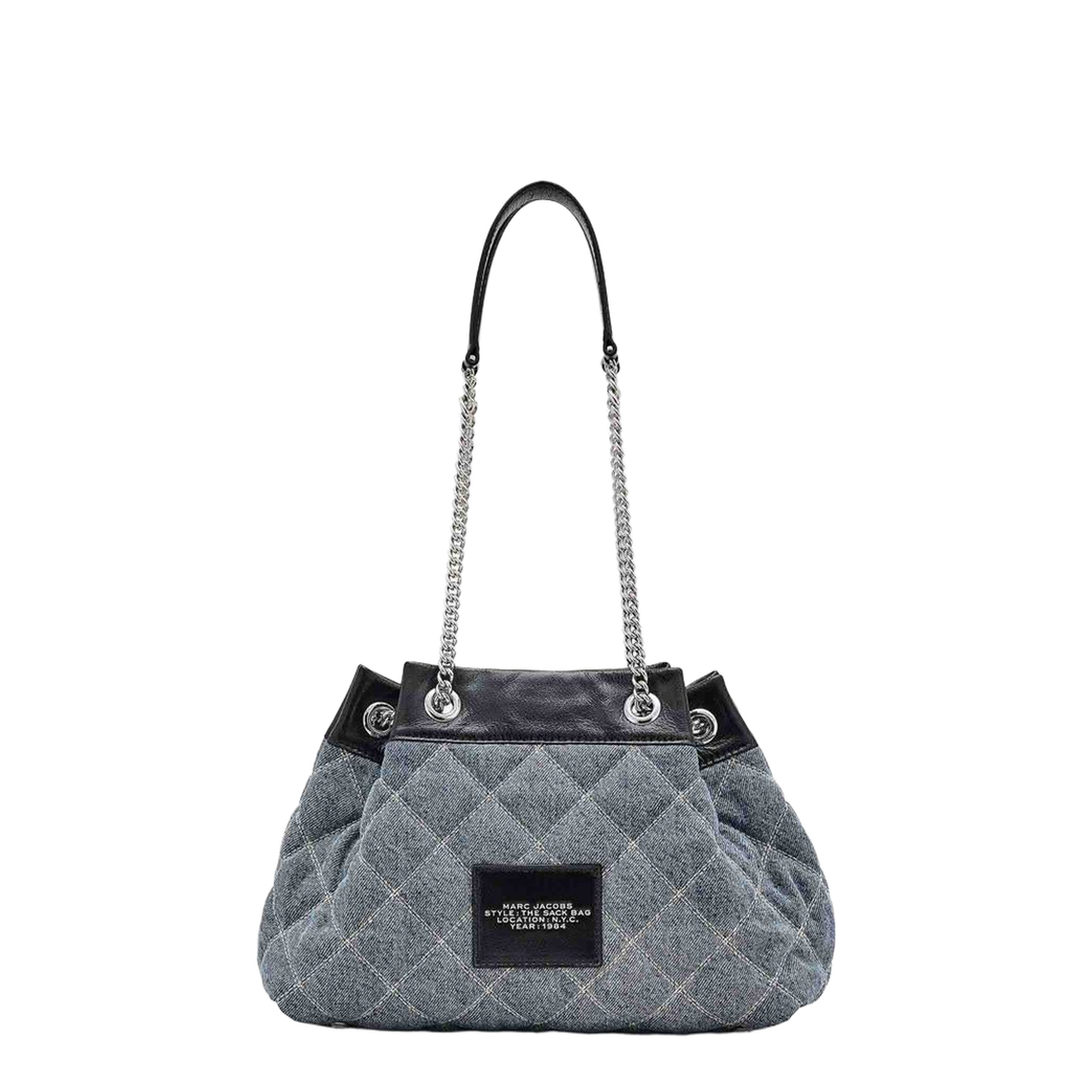 Quilted Denim Large Chain Sack Tote - Image 3