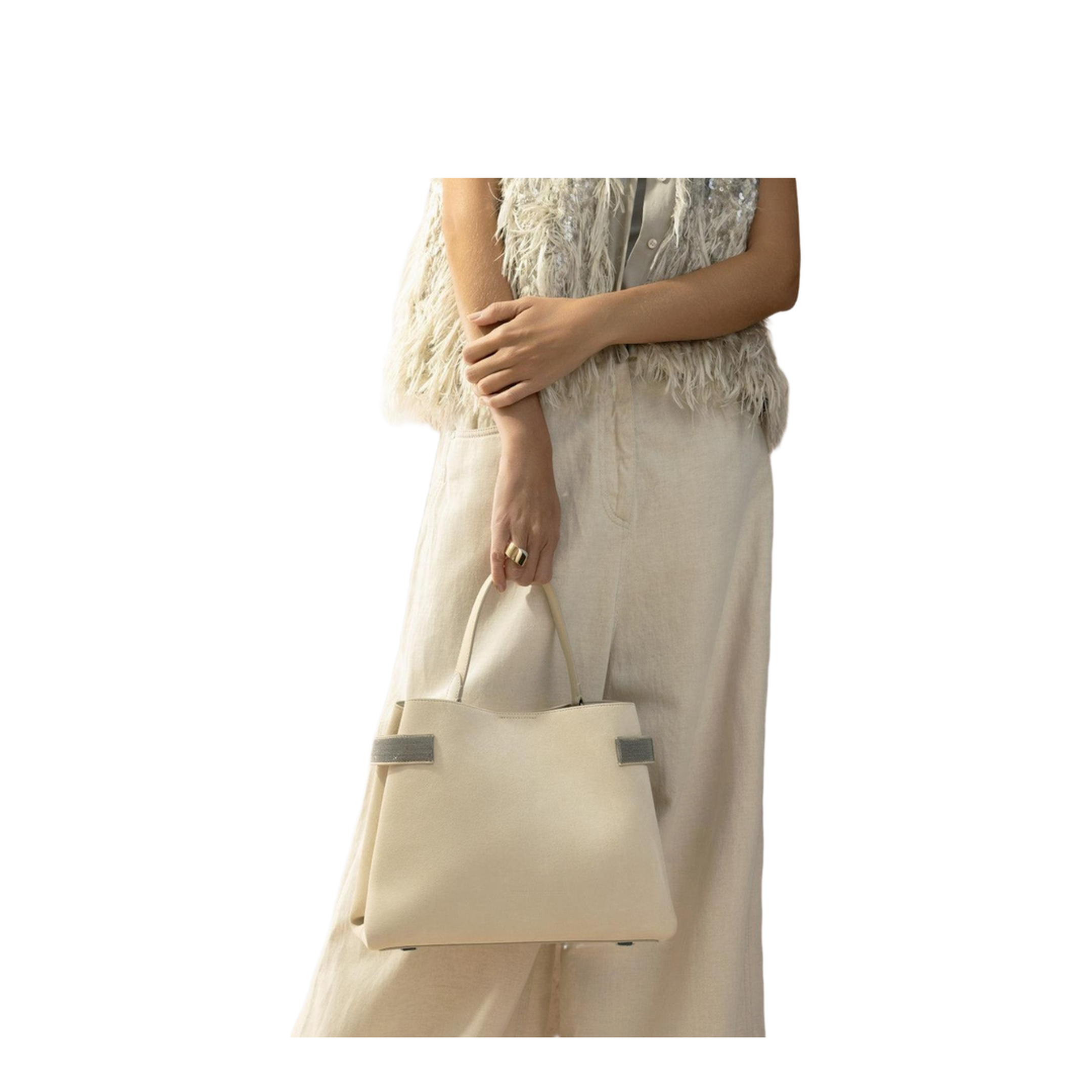 Medium Suede Tote Bag - Ivory - Image 2