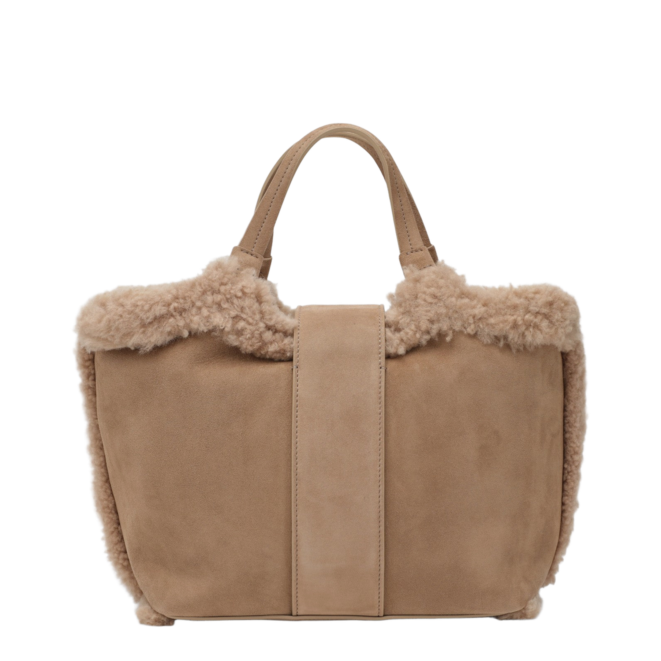 Choc Shopping Bag in Suede and Shearling Brown - Image 2