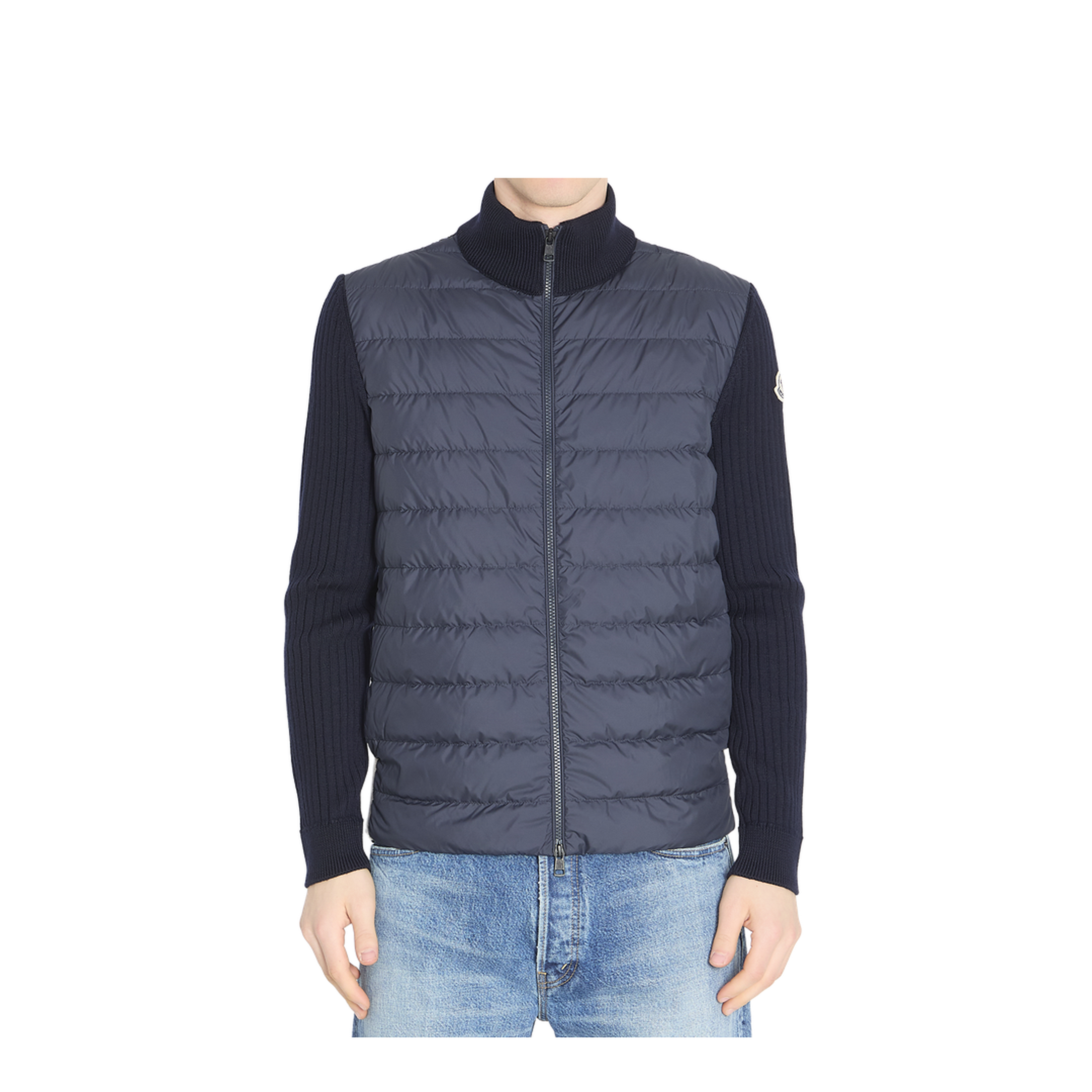 Navy Blue Padded Wool Zip-Up Cardigan - Image 1