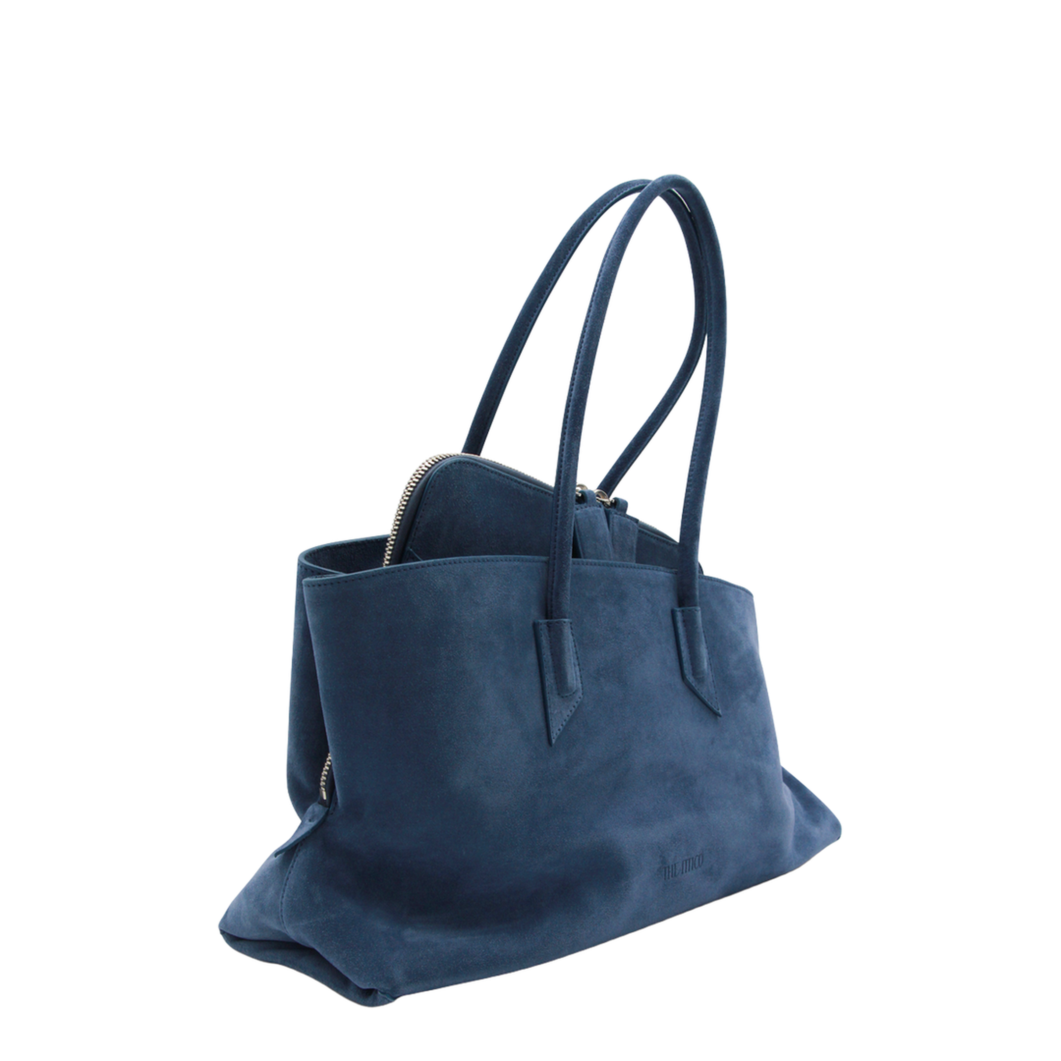 La Passeggiata Medium Suede Top Handle Bag - Sapphire Blue - Image 3