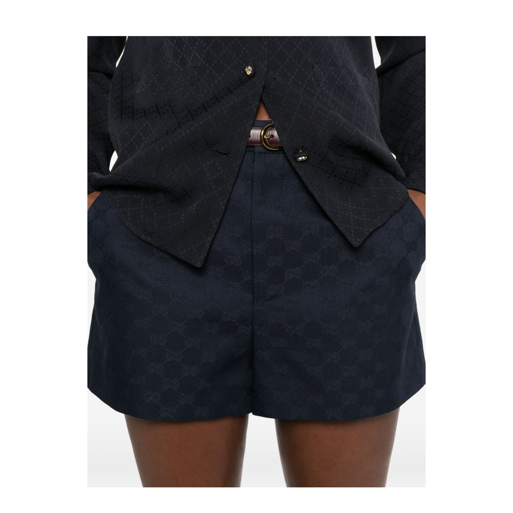 Blue Gg Cotton Gabardine Shorts - Image 4