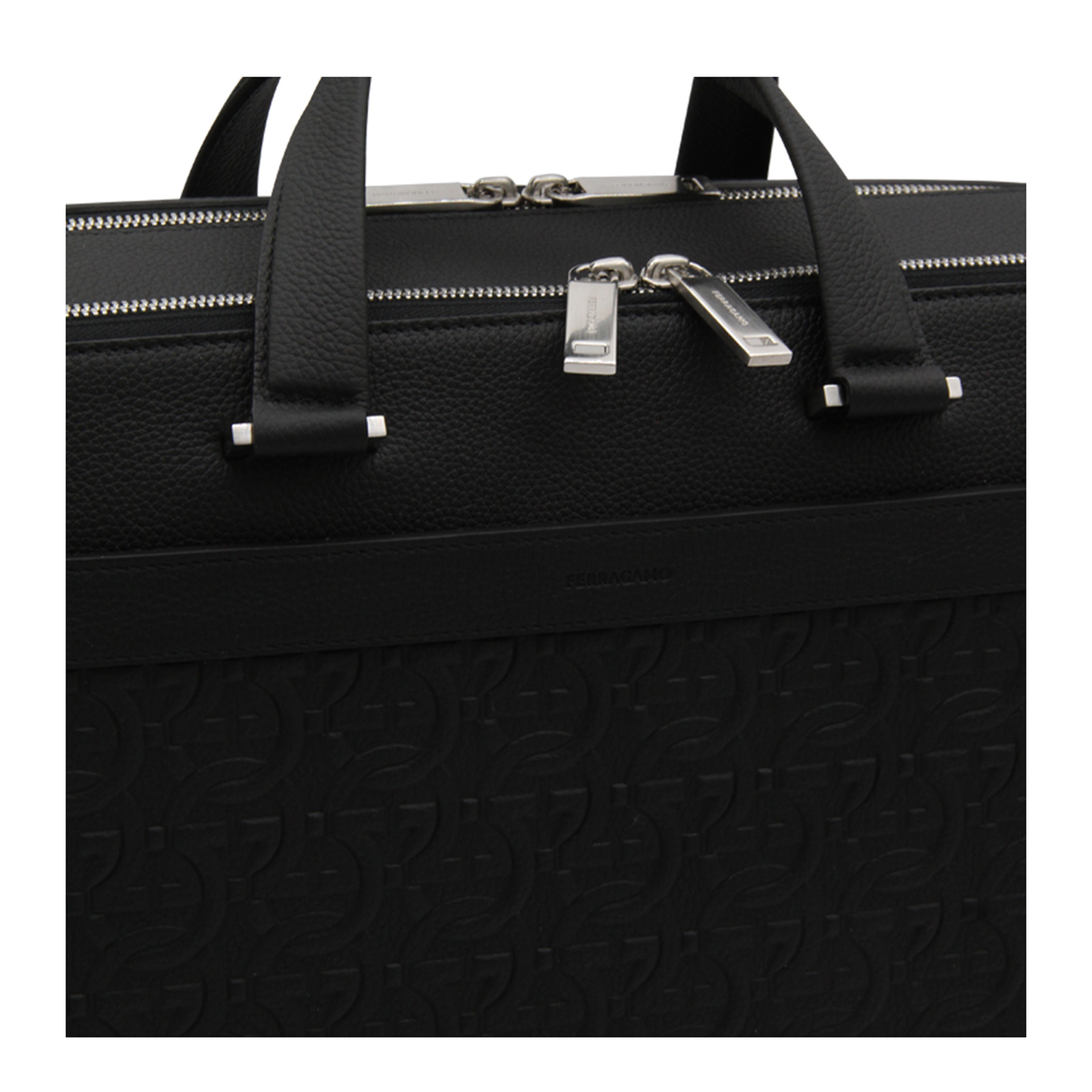 Salvatore Black Leather Business Gancini Top Handle Bag - Image 5