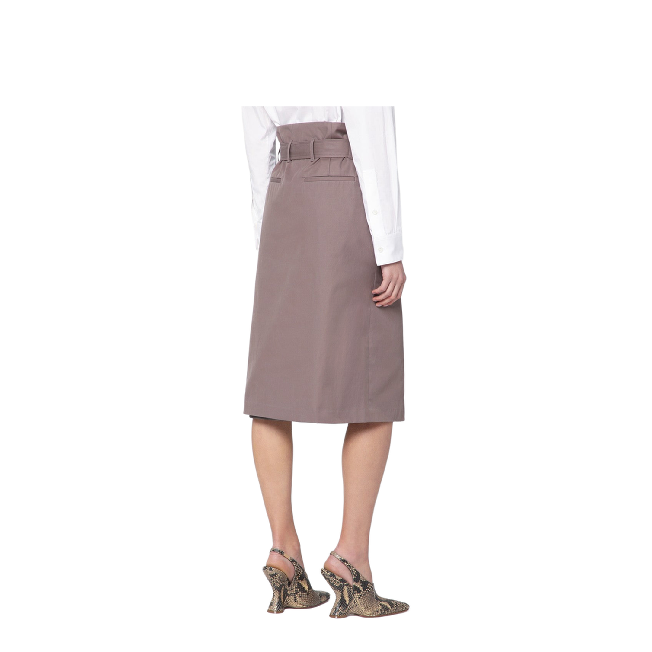 Taupe Skirt in Cotton with Belt - Image 2