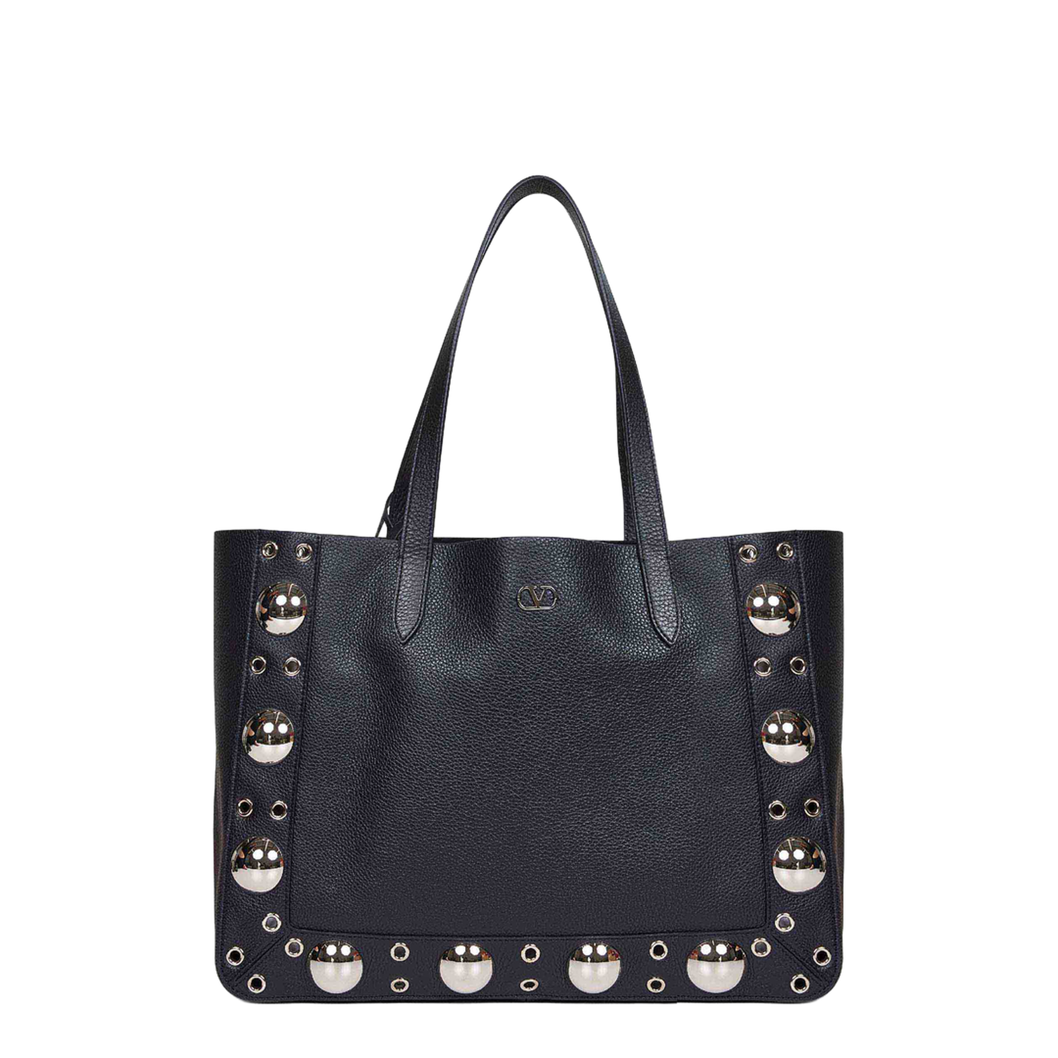 Rockstud Grainy Calfskin Shopping Bag - Black - Image 1