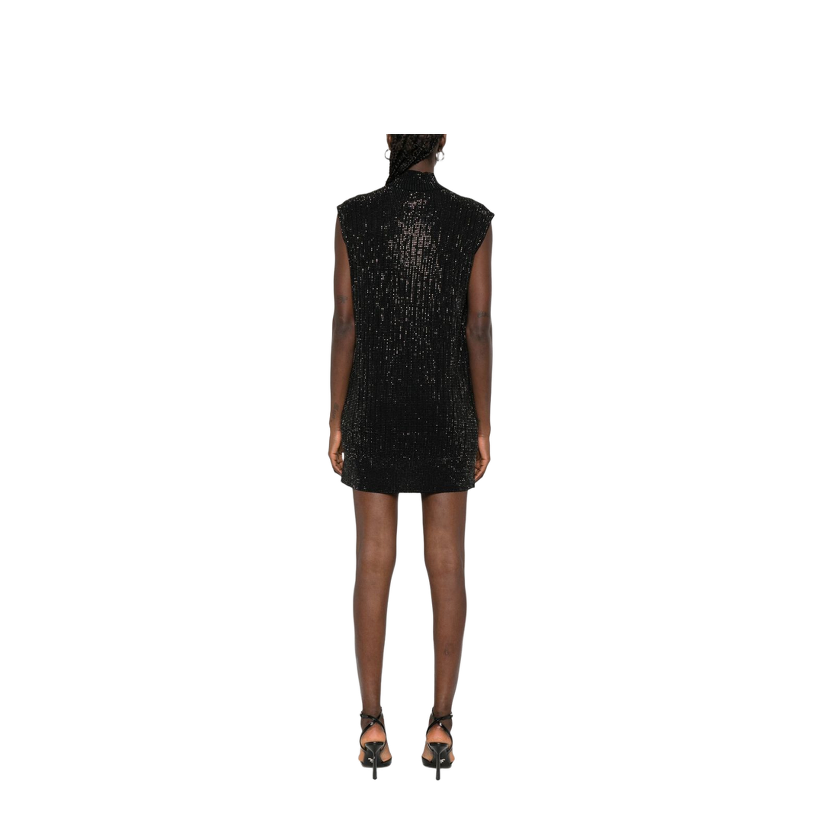 Plain-knit Virgin Wool-blend Sleeveless Dress with All-over Rhinestones - Image 5