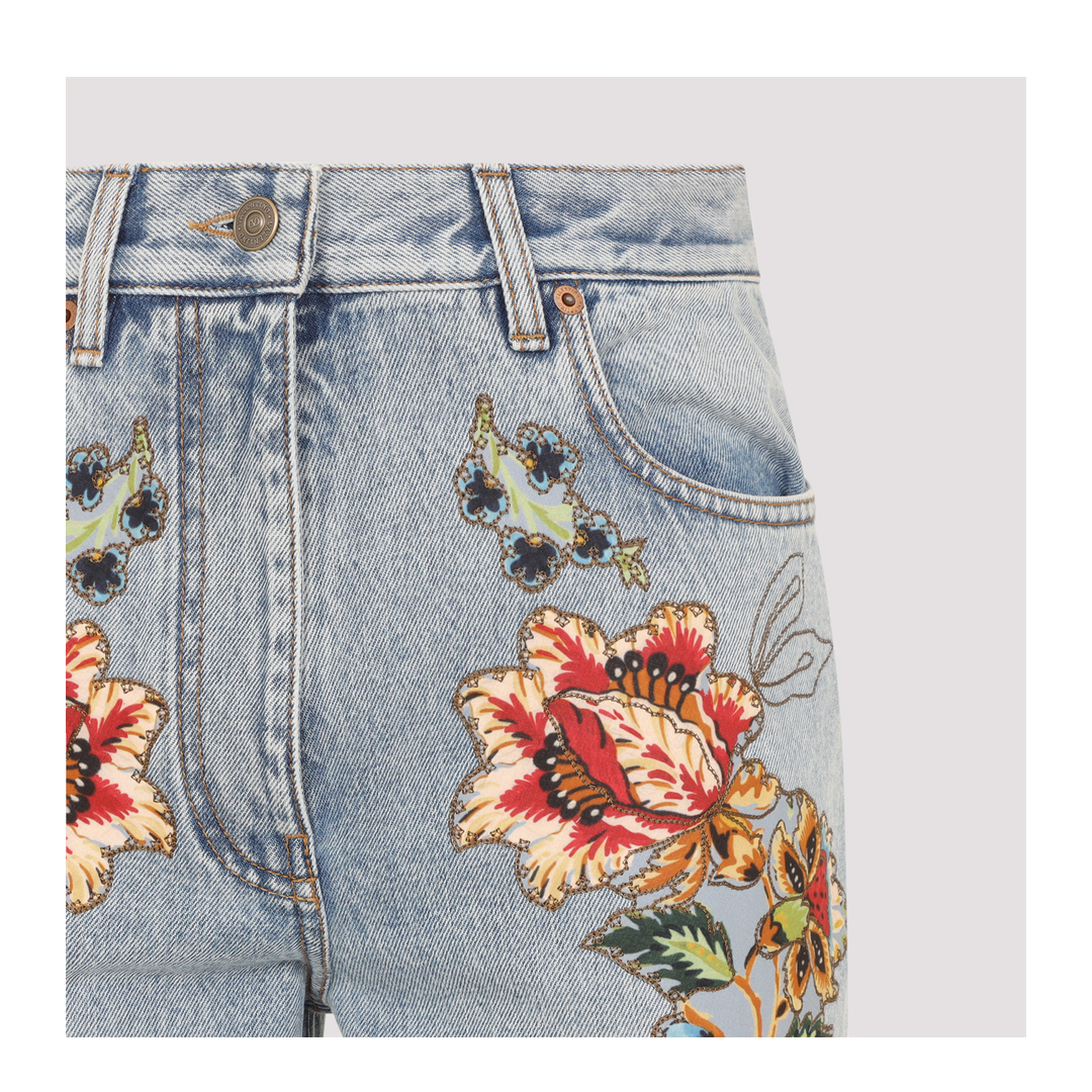 Denim 5 Pockets Embroidered Flowers Jeans - Image 5