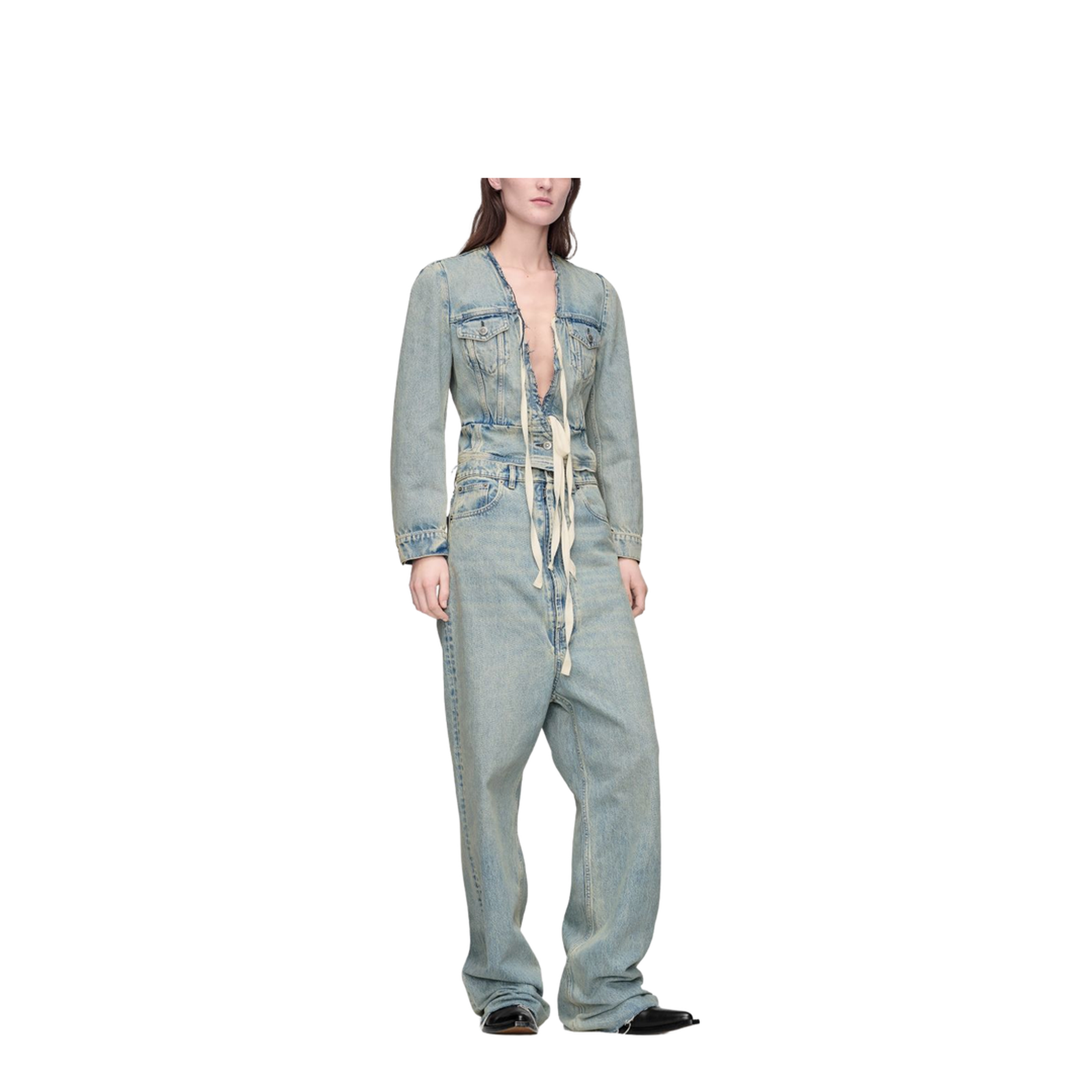 Light Blue Cotton Denim Jacket With V-Neck - Image 6