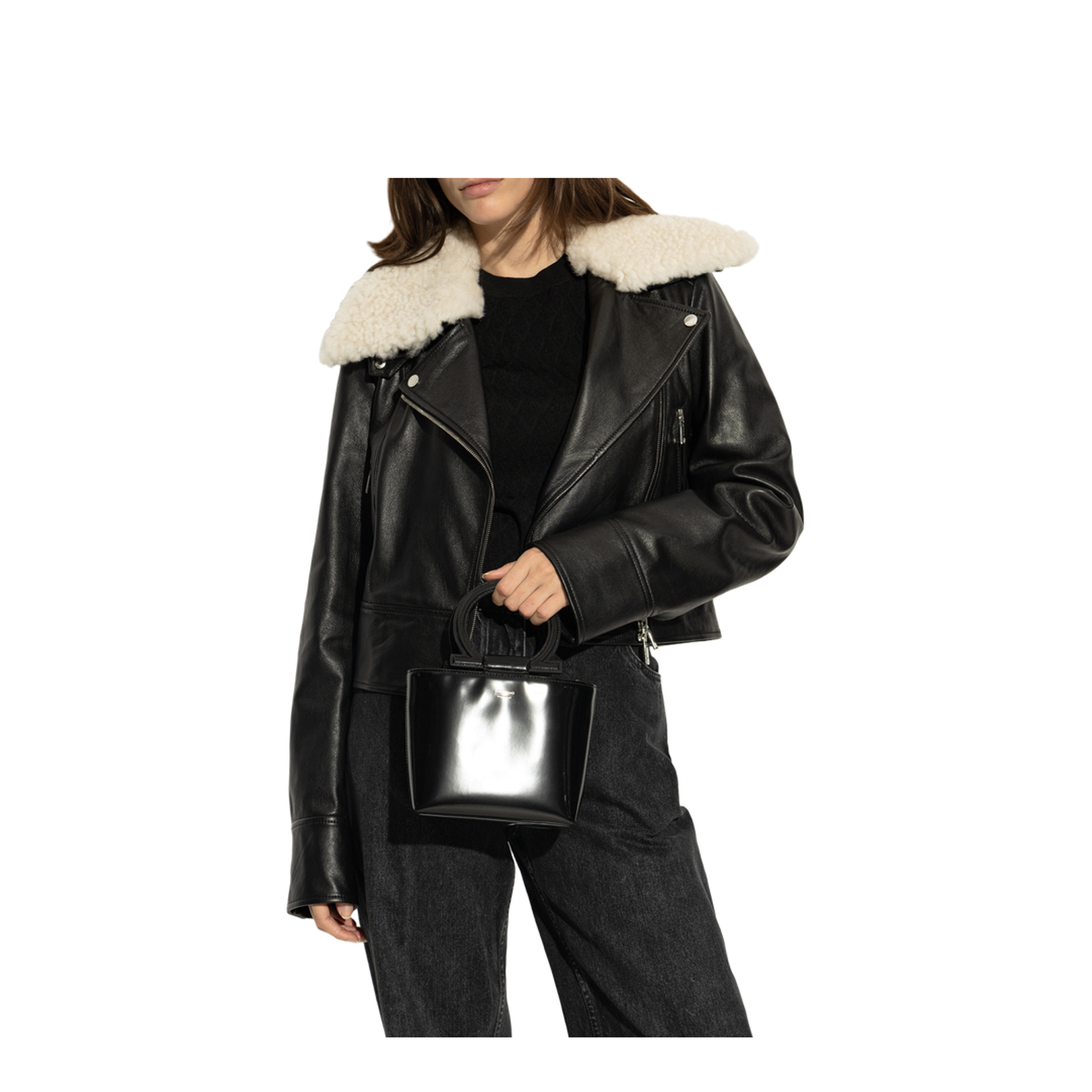 Gancini Mini Patent Calfskin Top Handle Bag - Nero - Image 2