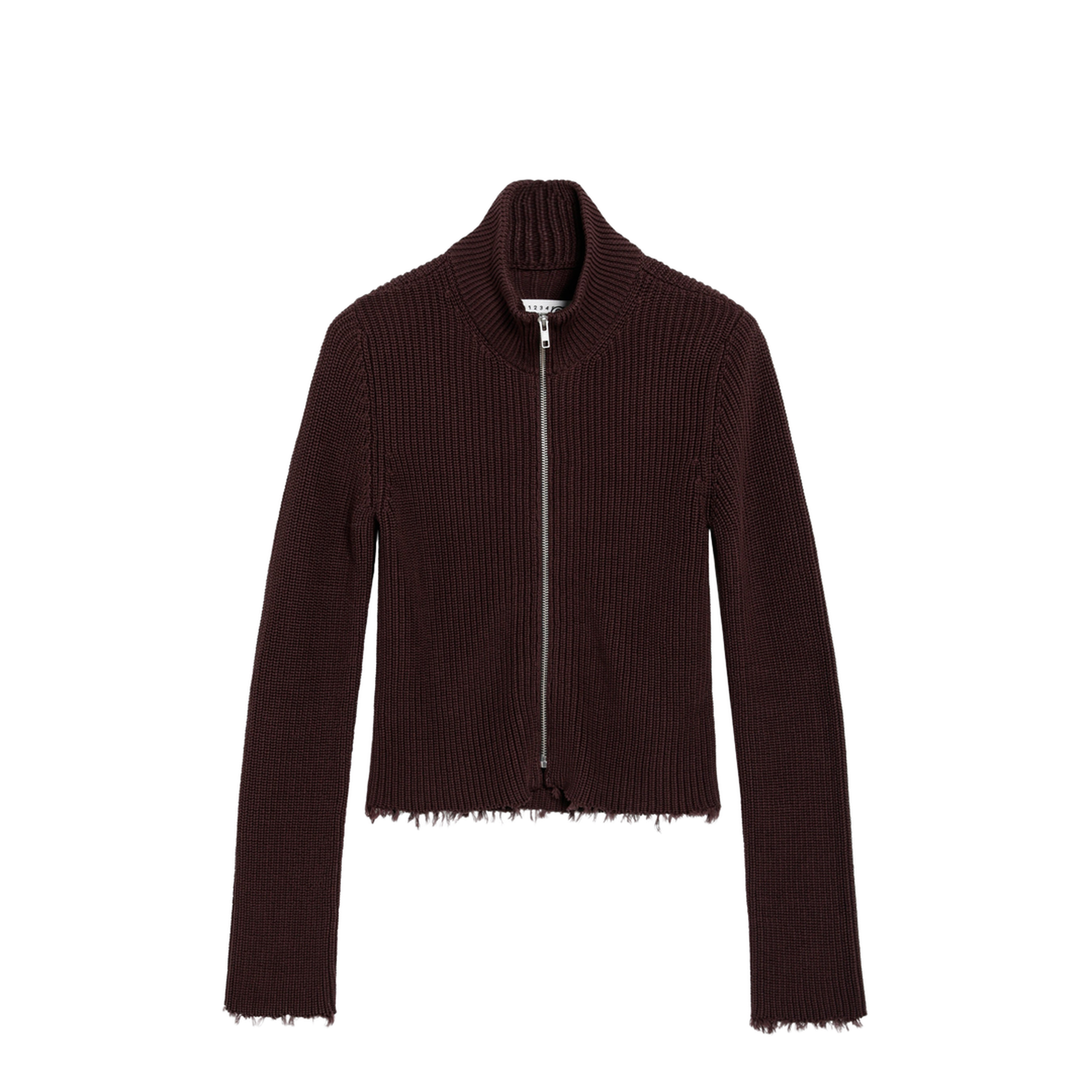 Chocolate Rib-Knit Zip Cardigan - Image 1