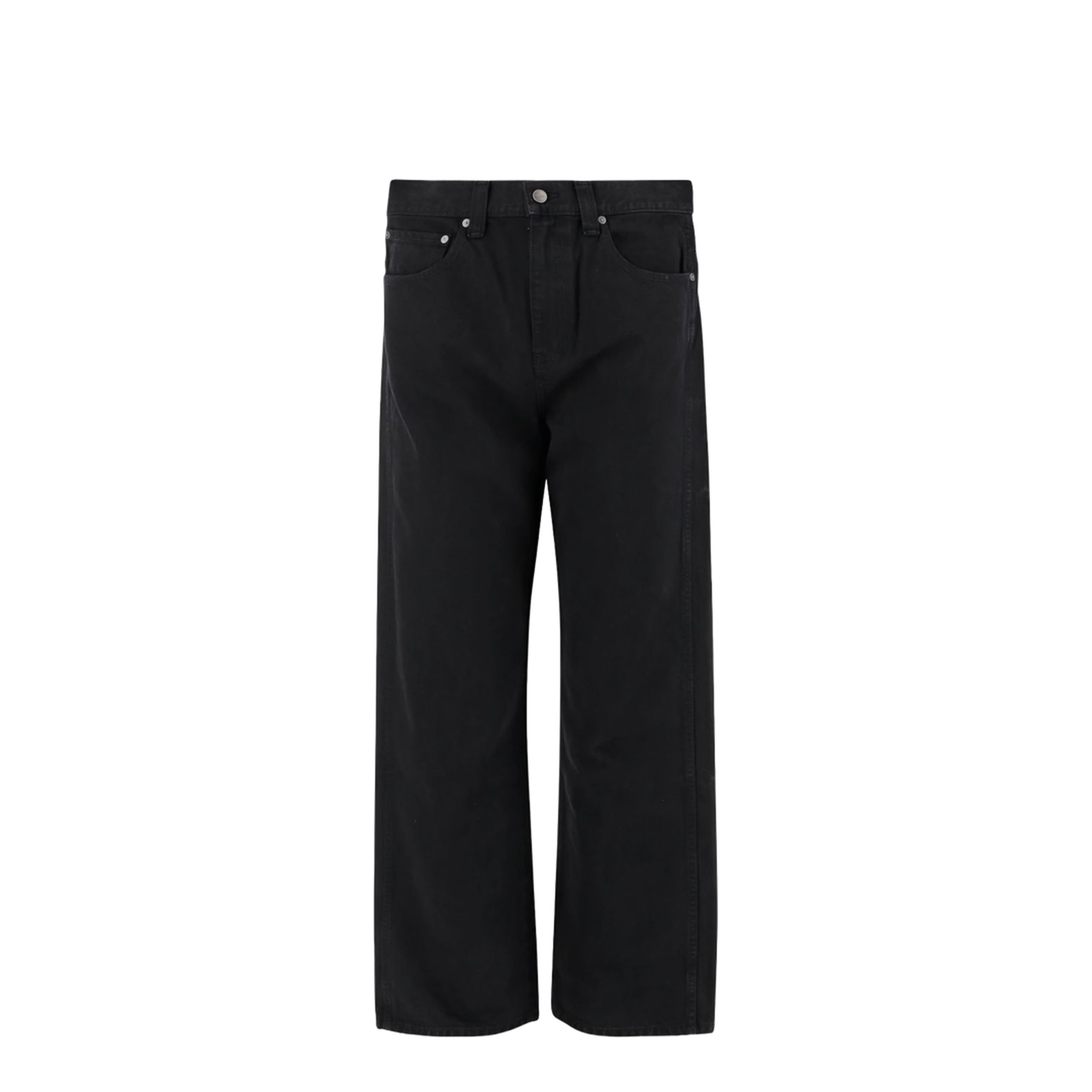 Black Cotton Five-Pocket Design Straight Leg Pants - Image 1