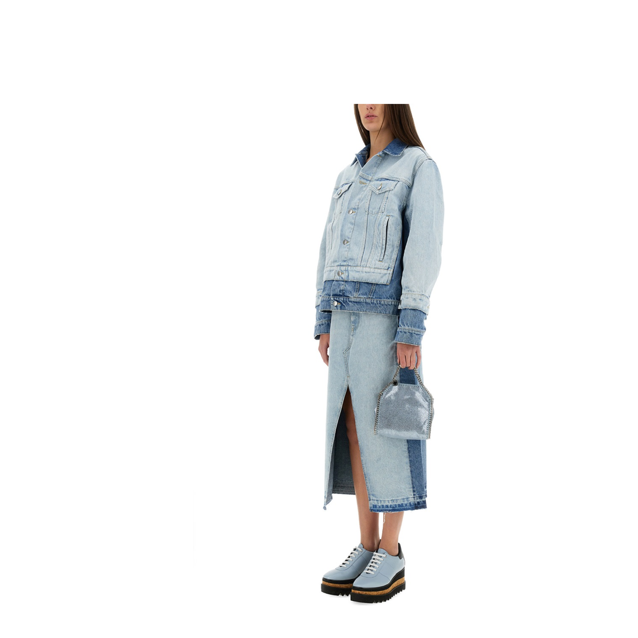 Denim Skirt with Contrasting Panel - Image 2
