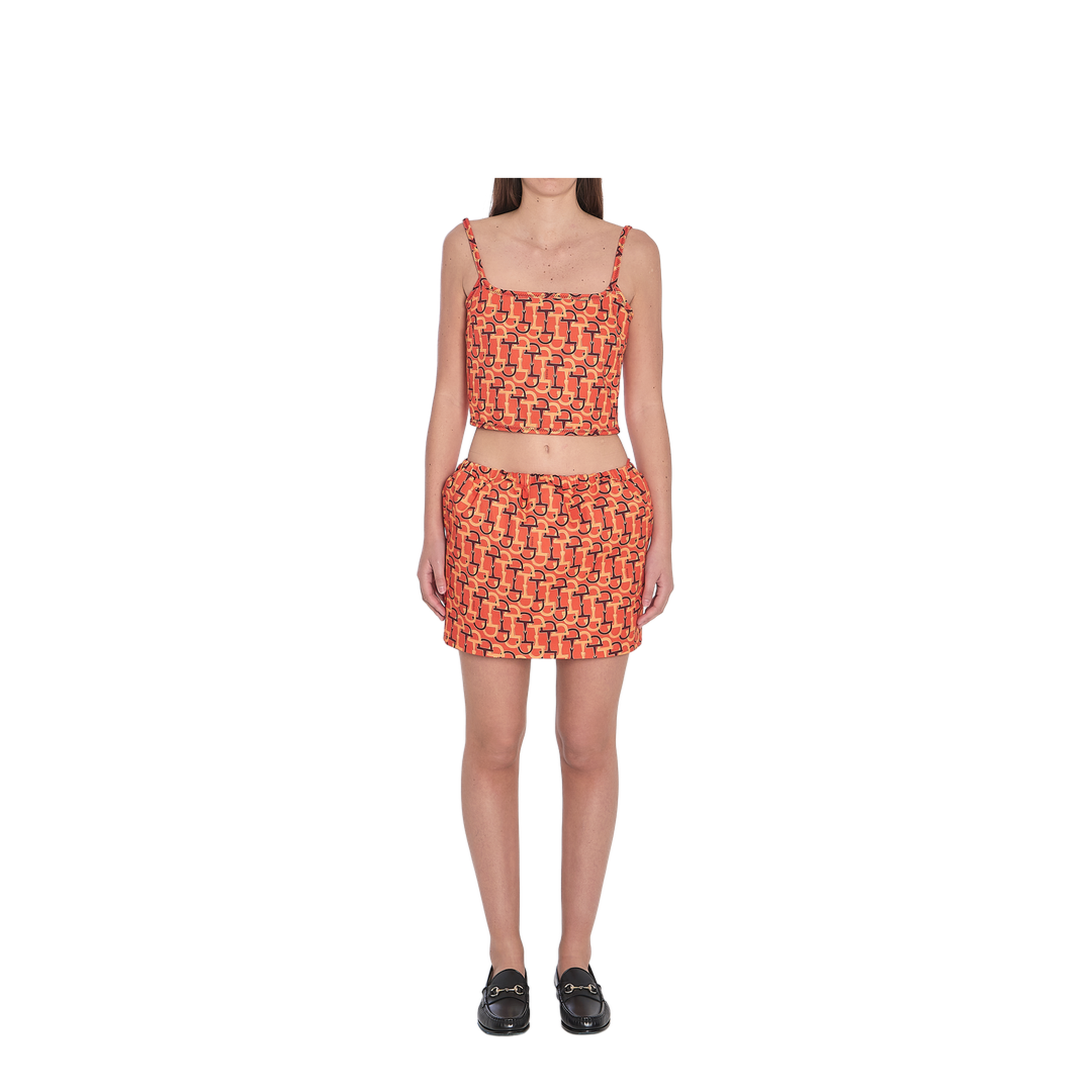 Orange Printed Silk Skirt With Horsebit Motif - Image 5