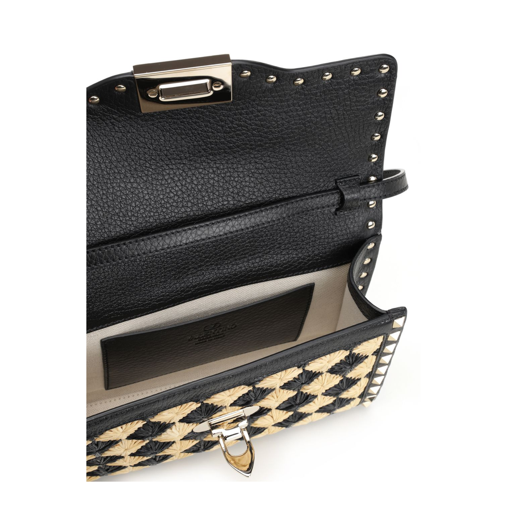 Two Tone Raffia Rockstud Crossbody Bag - Image 3
