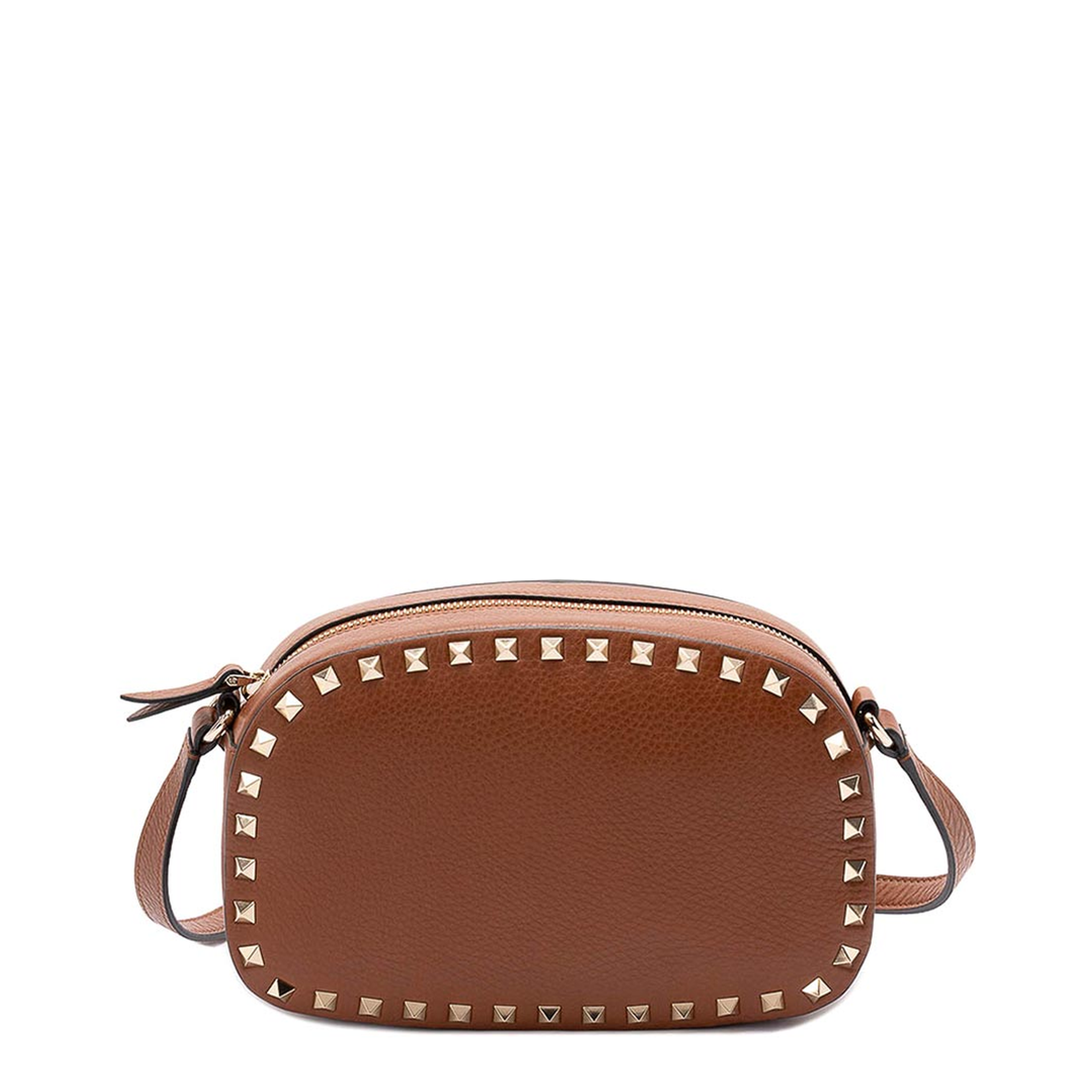 Rockstud Small Calf Leather Camera Case Crossbody - Brown - Image 1