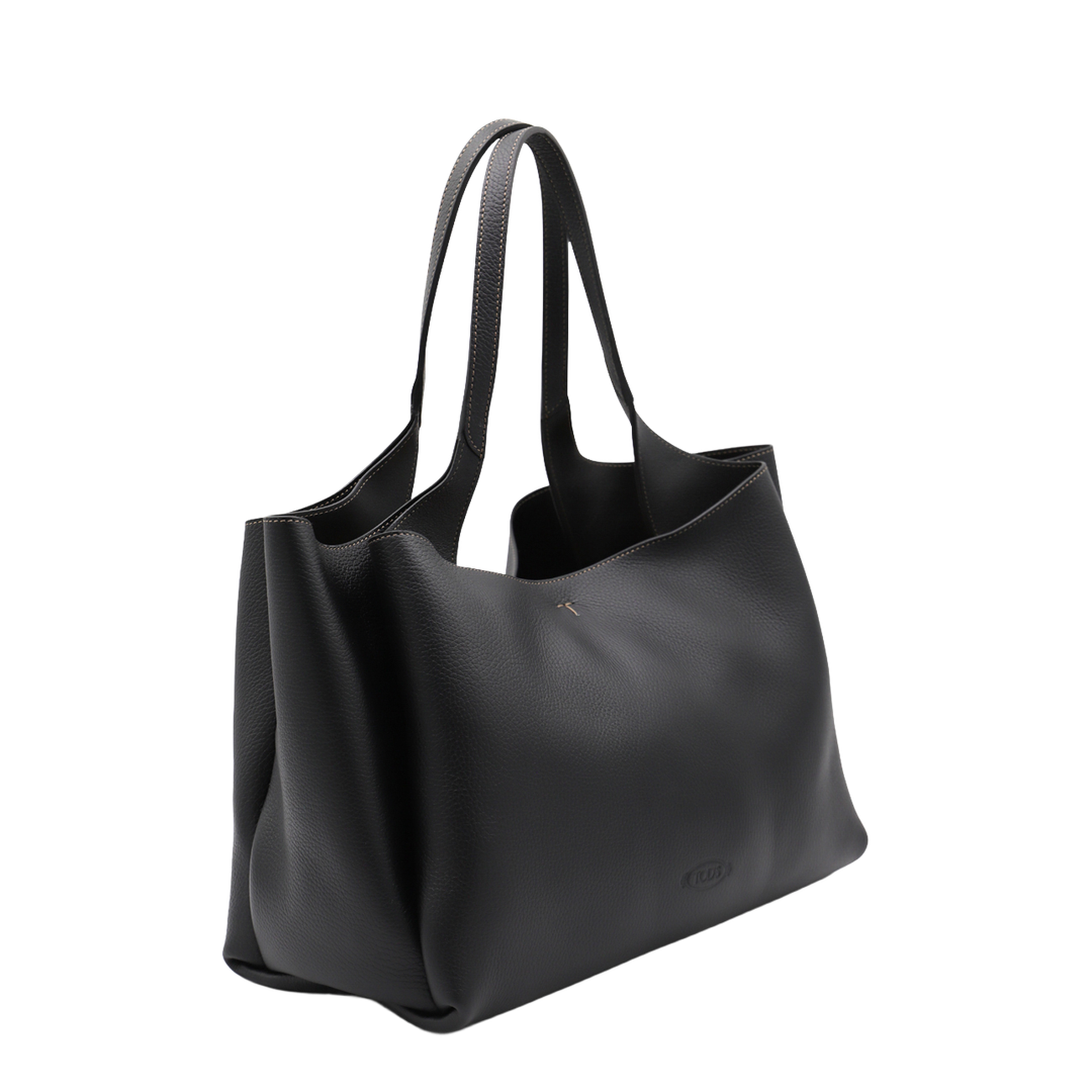 T Timeless Medium Hammered Leather Tote - Black - Image 3