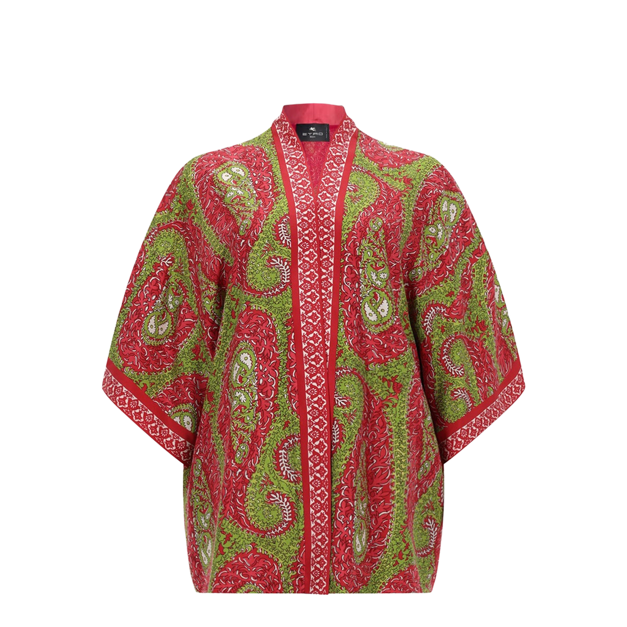Paisley Printed Silk Twill Wrap Jacket - Red - Image 1