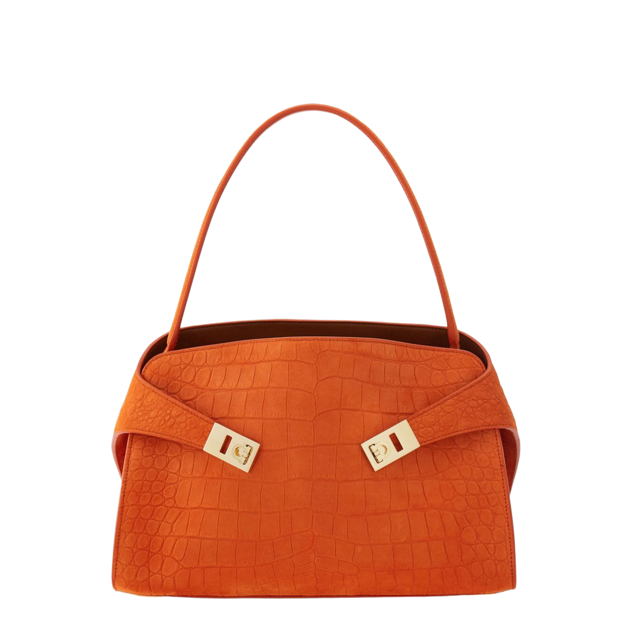 Hug Medium Alligator-Print Suede Shoulder Bag - Light Siena - Image 1