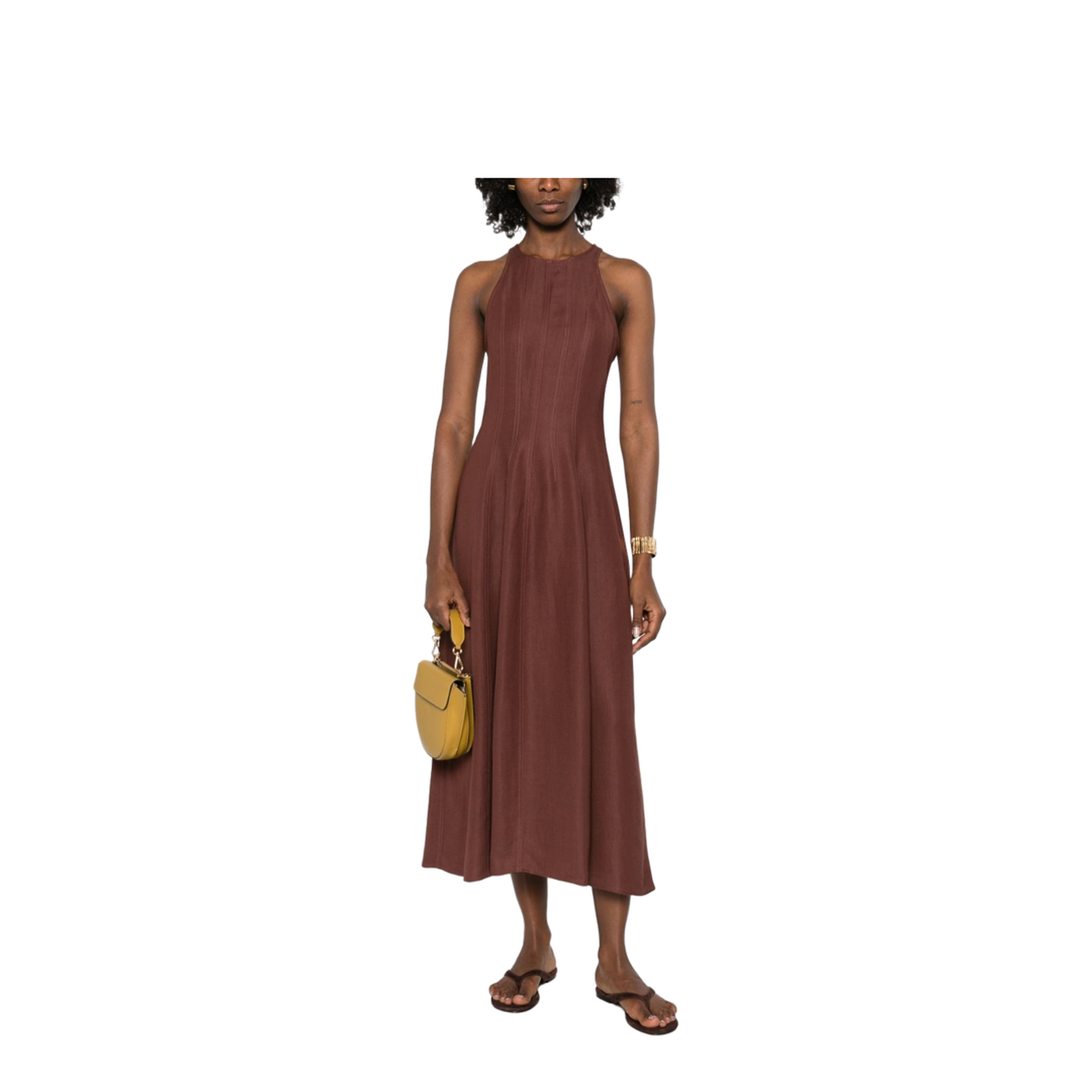 Sleeveless Panelled Midi Dress Brown - Image 3