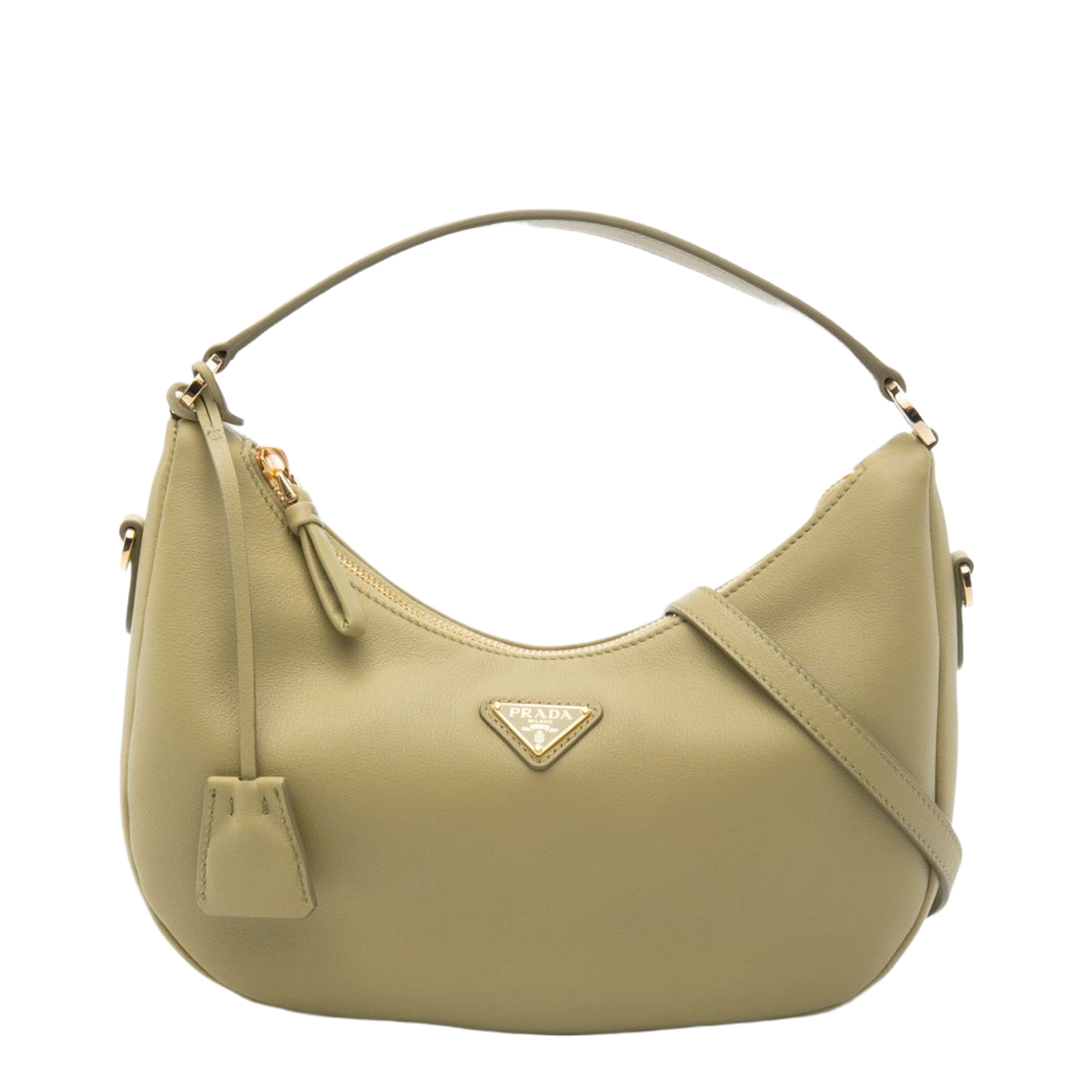 Triangle Logo Small Calfskin Shoulder Bag - Sage Green - Image 1