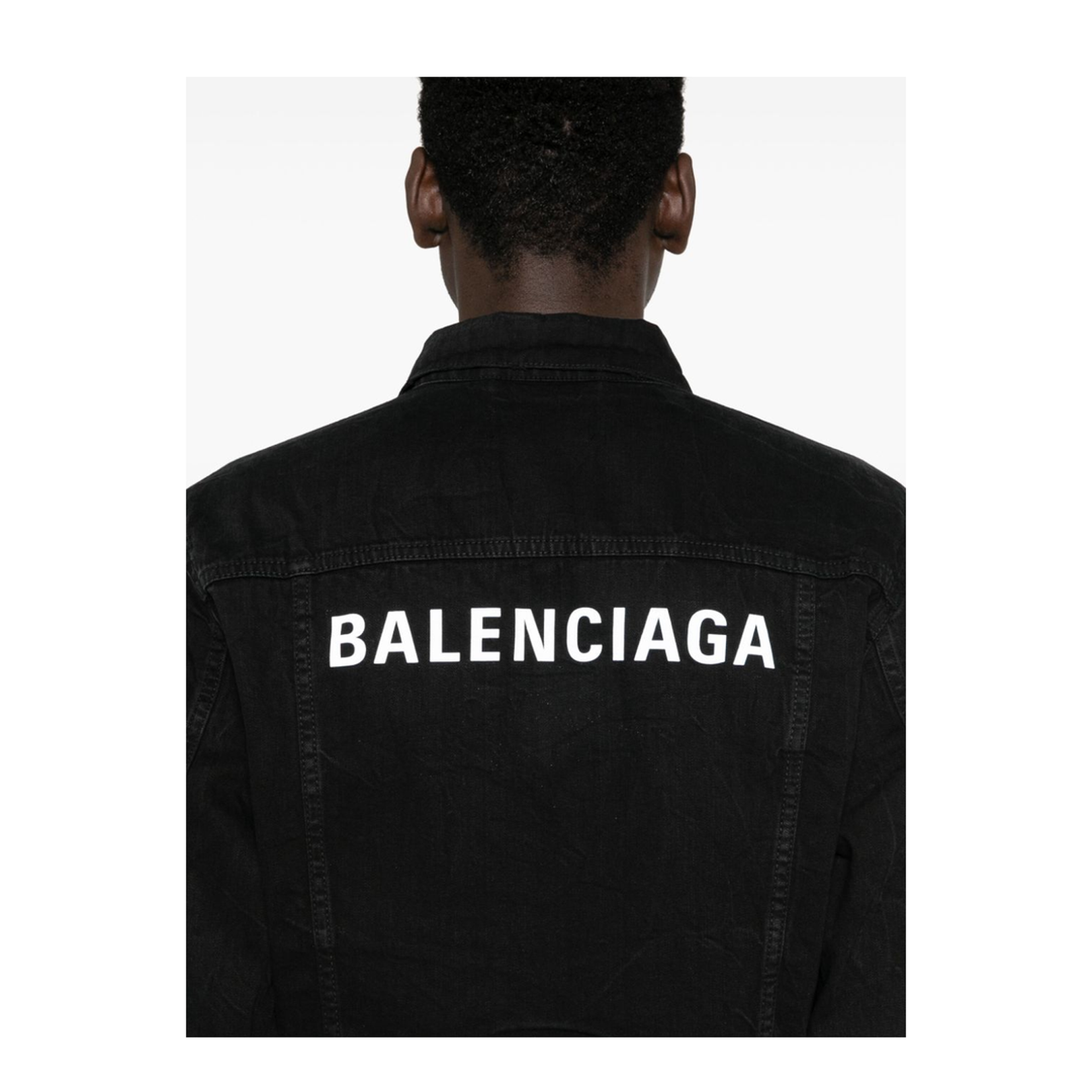 Black Cotton Denim Shirt - Image 2