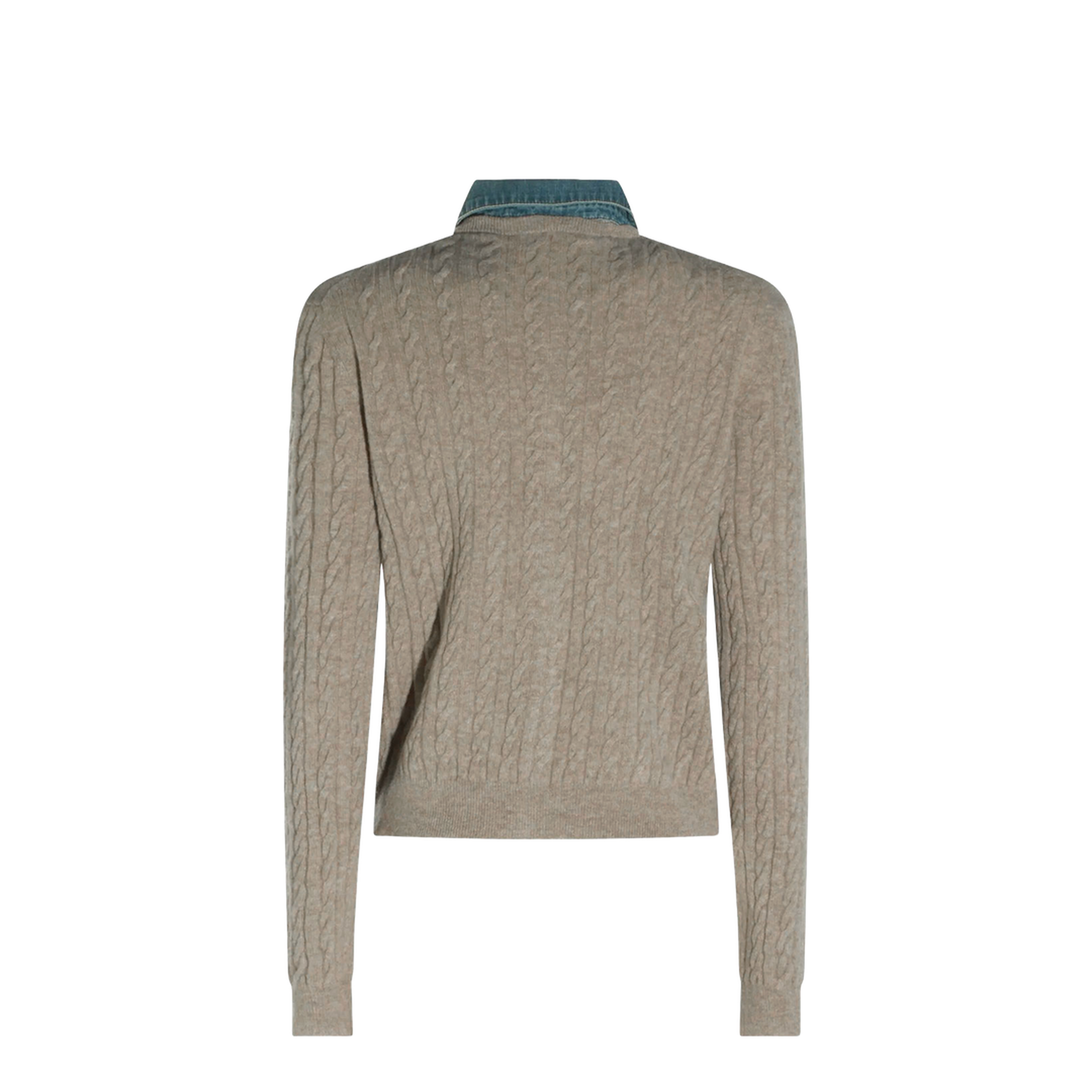 Denim-Collar Cable-Knit Cashmere Cardigan - Image 2