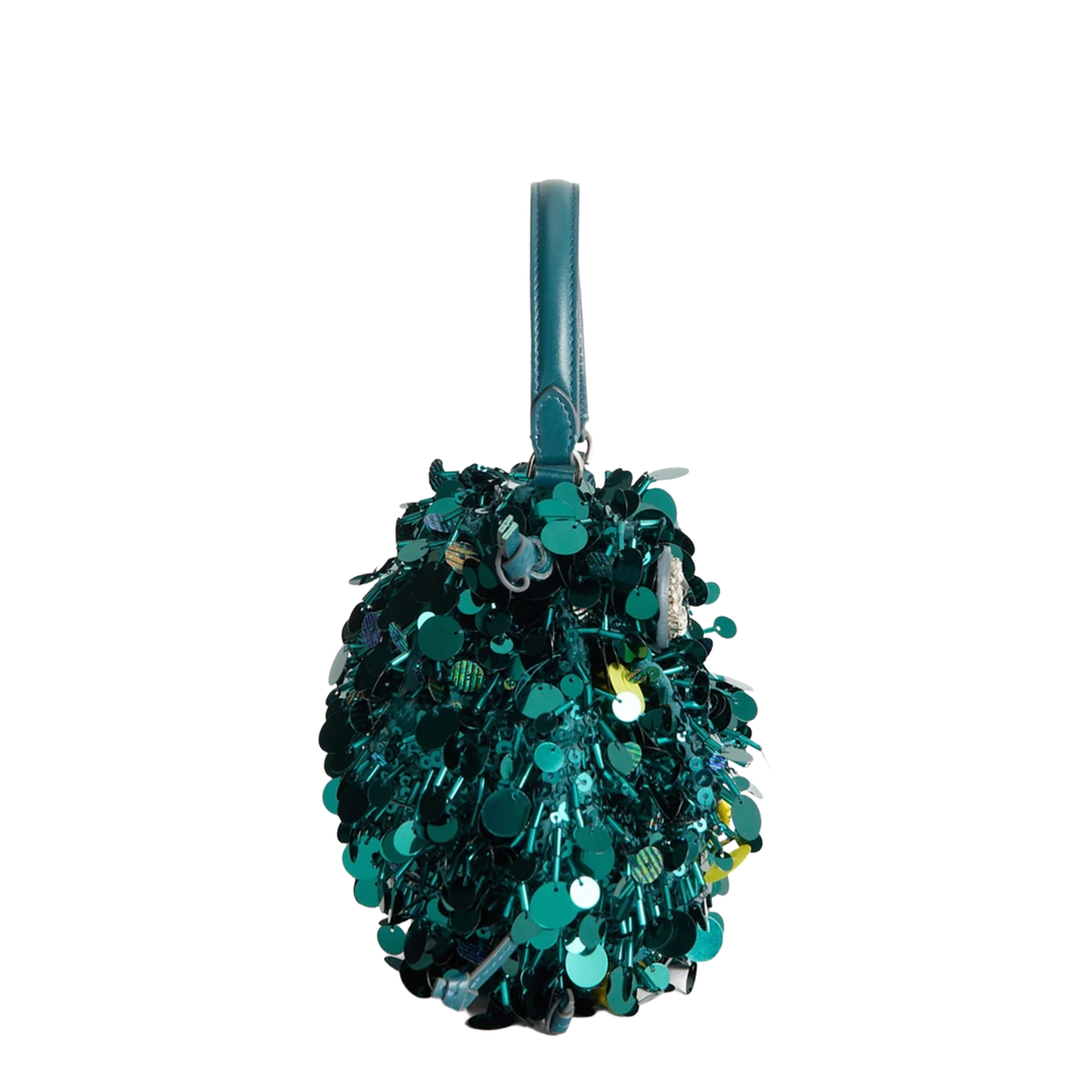 Beetle Sequins Satin Leather Crossbody - Dark Teal - Image 3