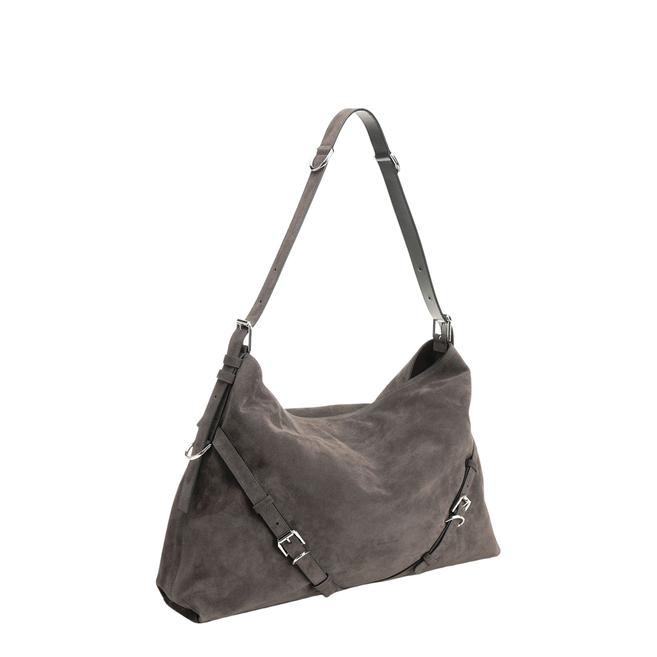 Voyou Large Suede Shoulder Bag - Grey - Image 3