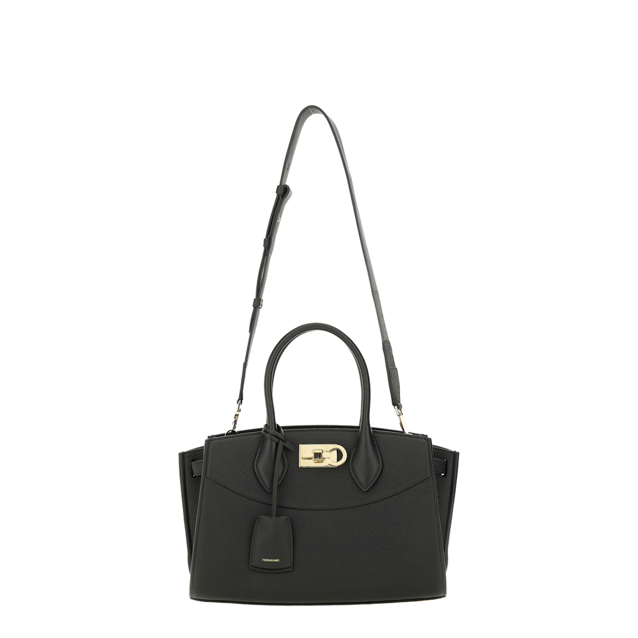 Ferragamo New Ferragamo Studio Soft Bag (M) Calfskin Top Handle / Shoulder Bag - Black - Image 2