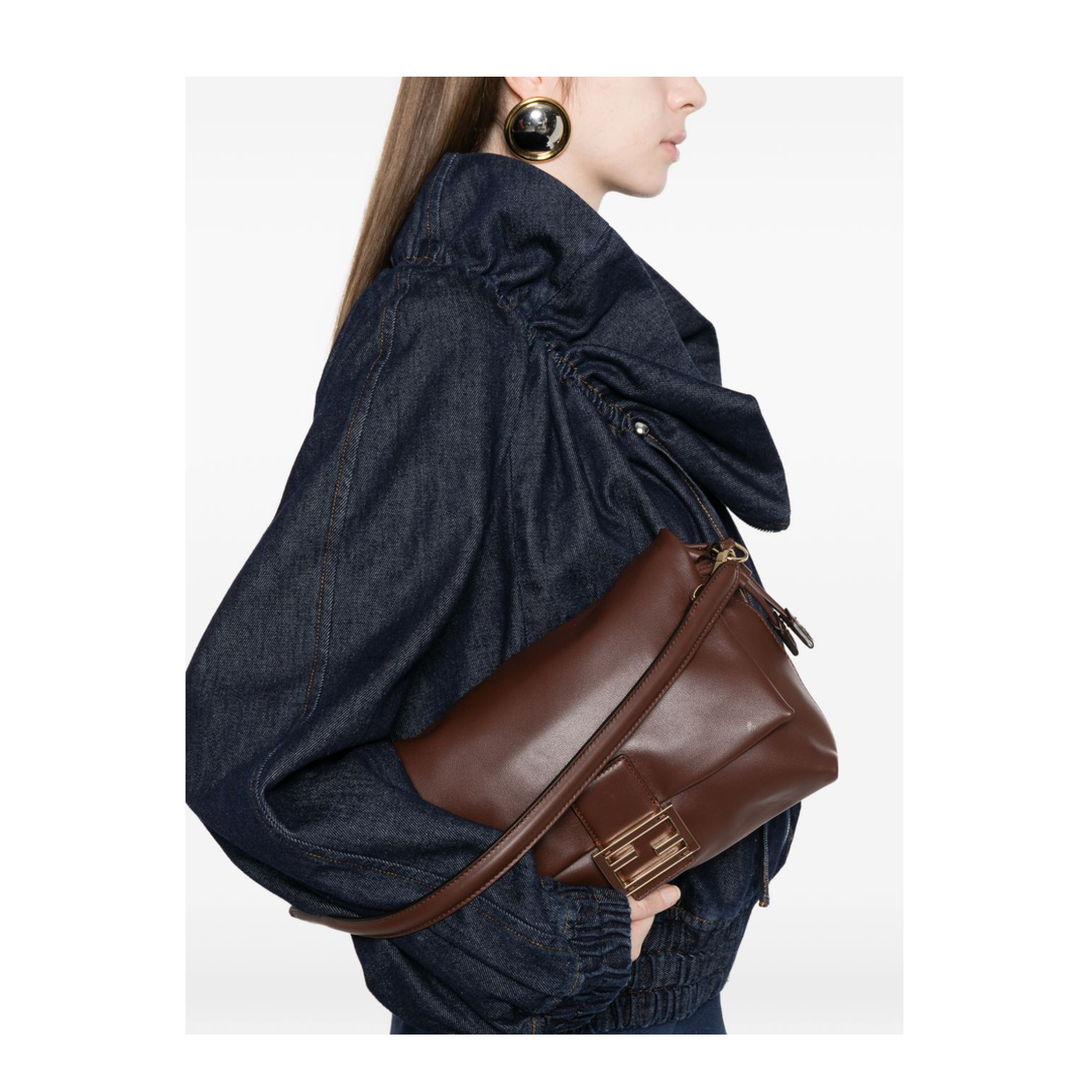Mamma Baguette Medium Leather Shoulder Bag - Brown - Image 4