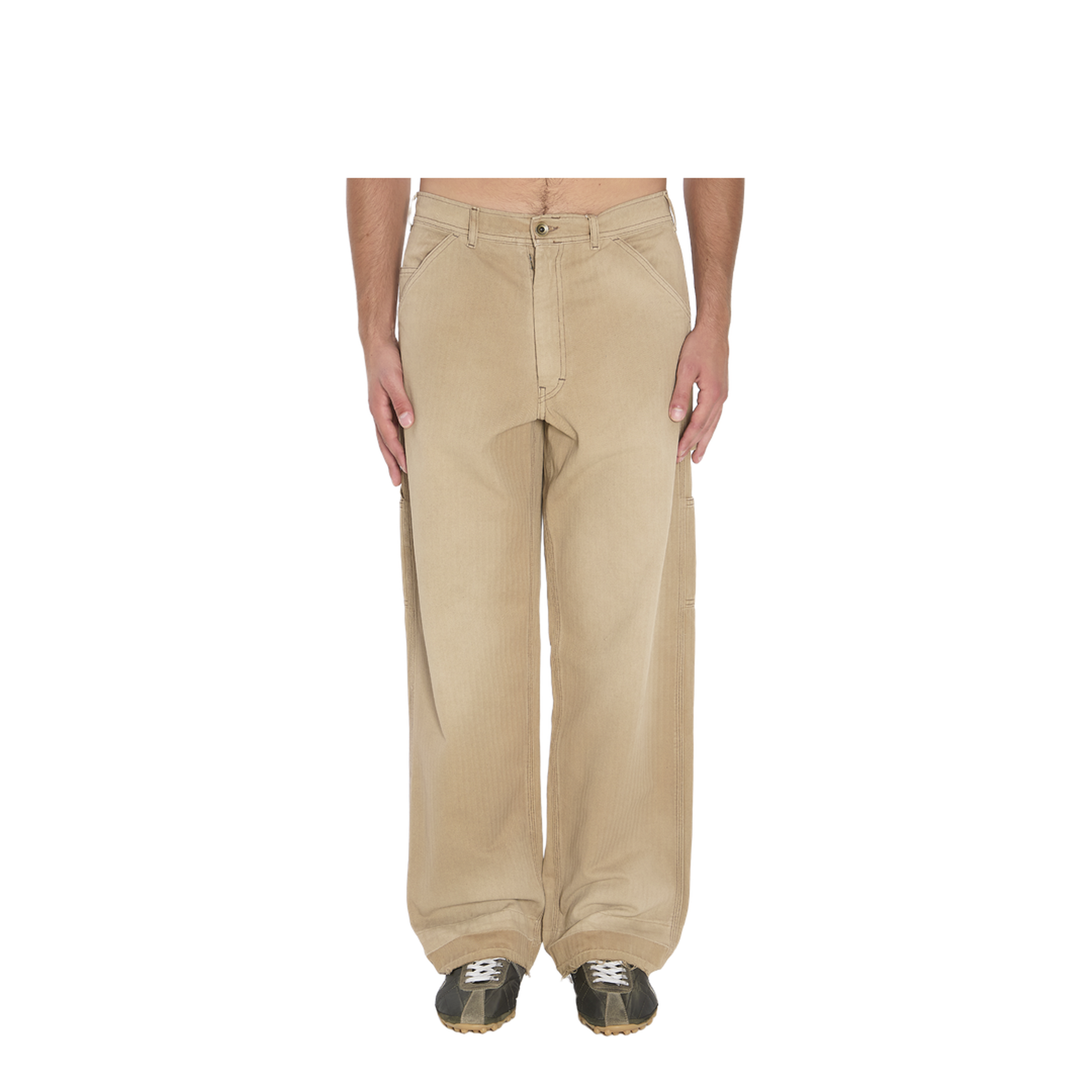 Beige Herringbone Trousers - Image 1