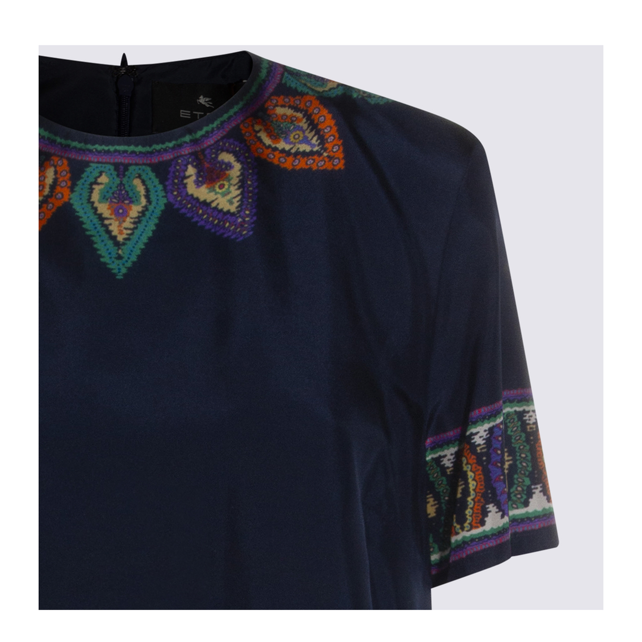 Blue Paisley-print Habotai Silk Tunic Short Dress - Image 6