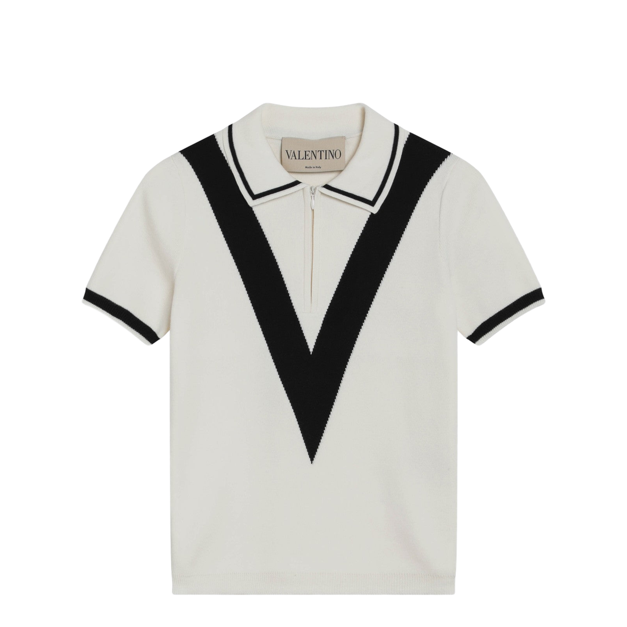 Ivory and Black V-Inlay Polo Shirt - Image 1