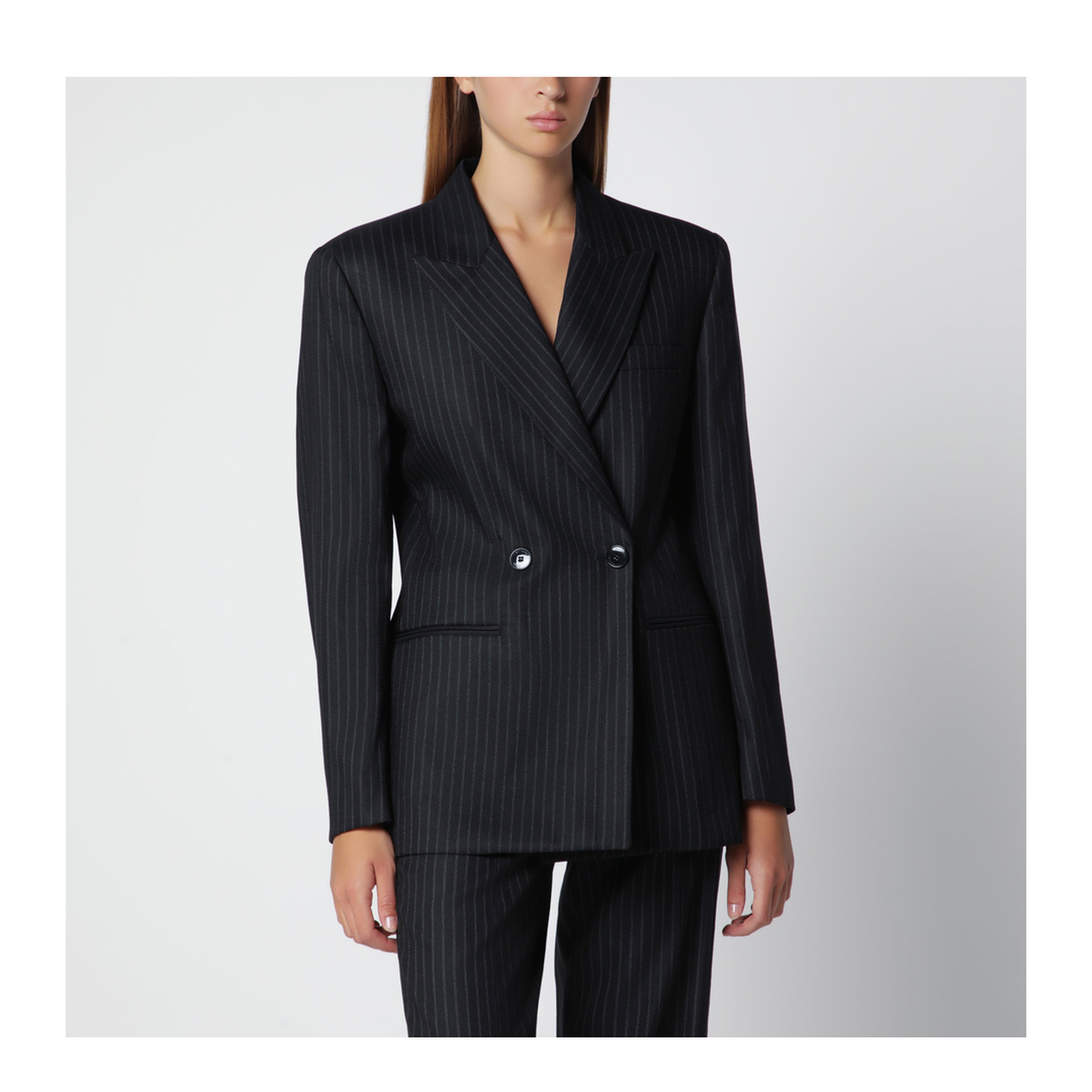 Black Double-Breasted Pinstripe Jacket - Image 1