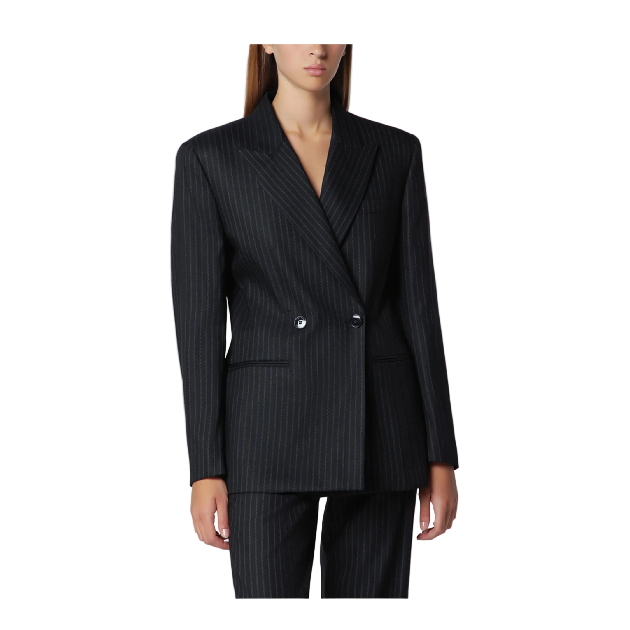 Black Double-Breasted Pinstripe Jacket - Image 1